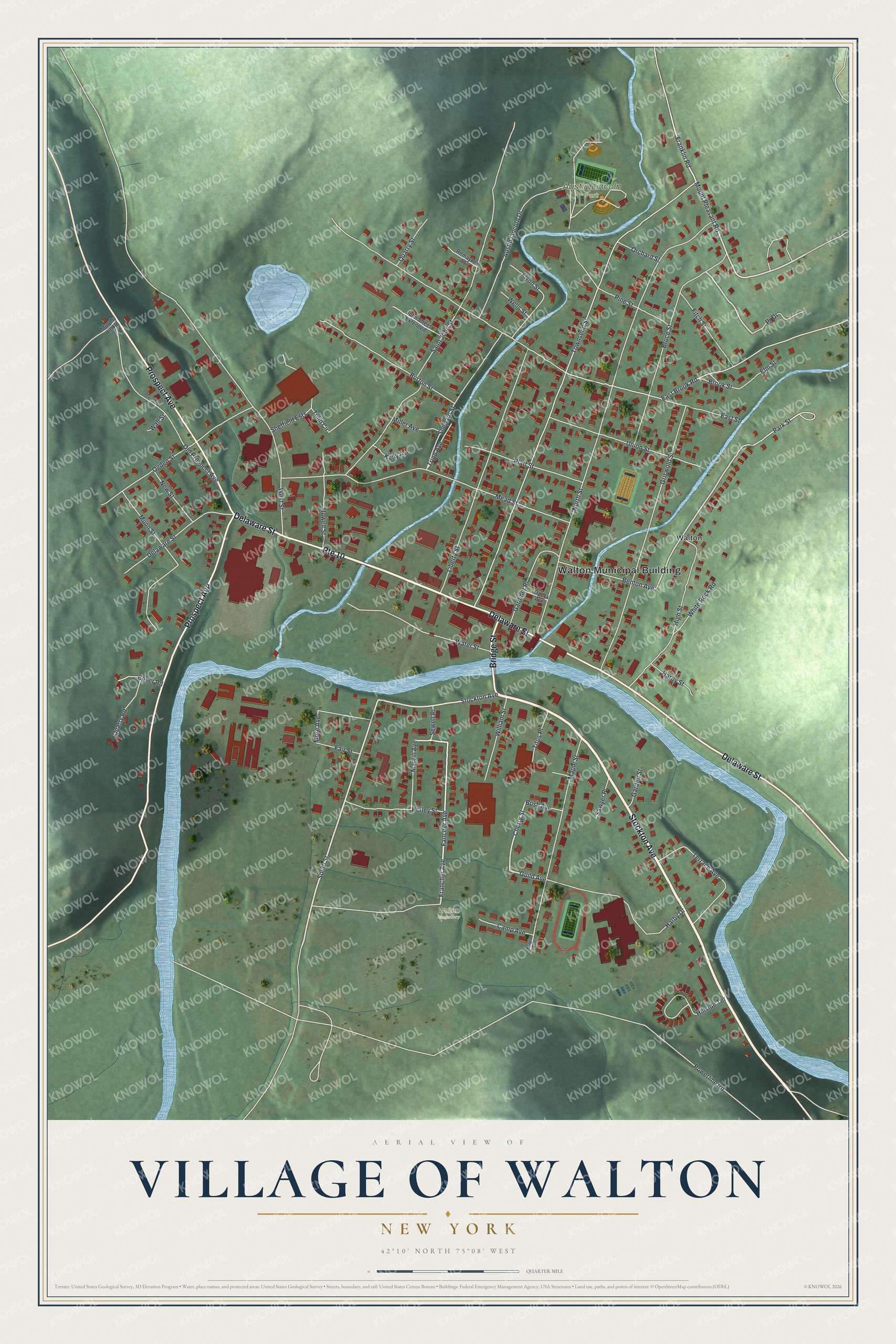Watermarked full-map preview of Walton, New York