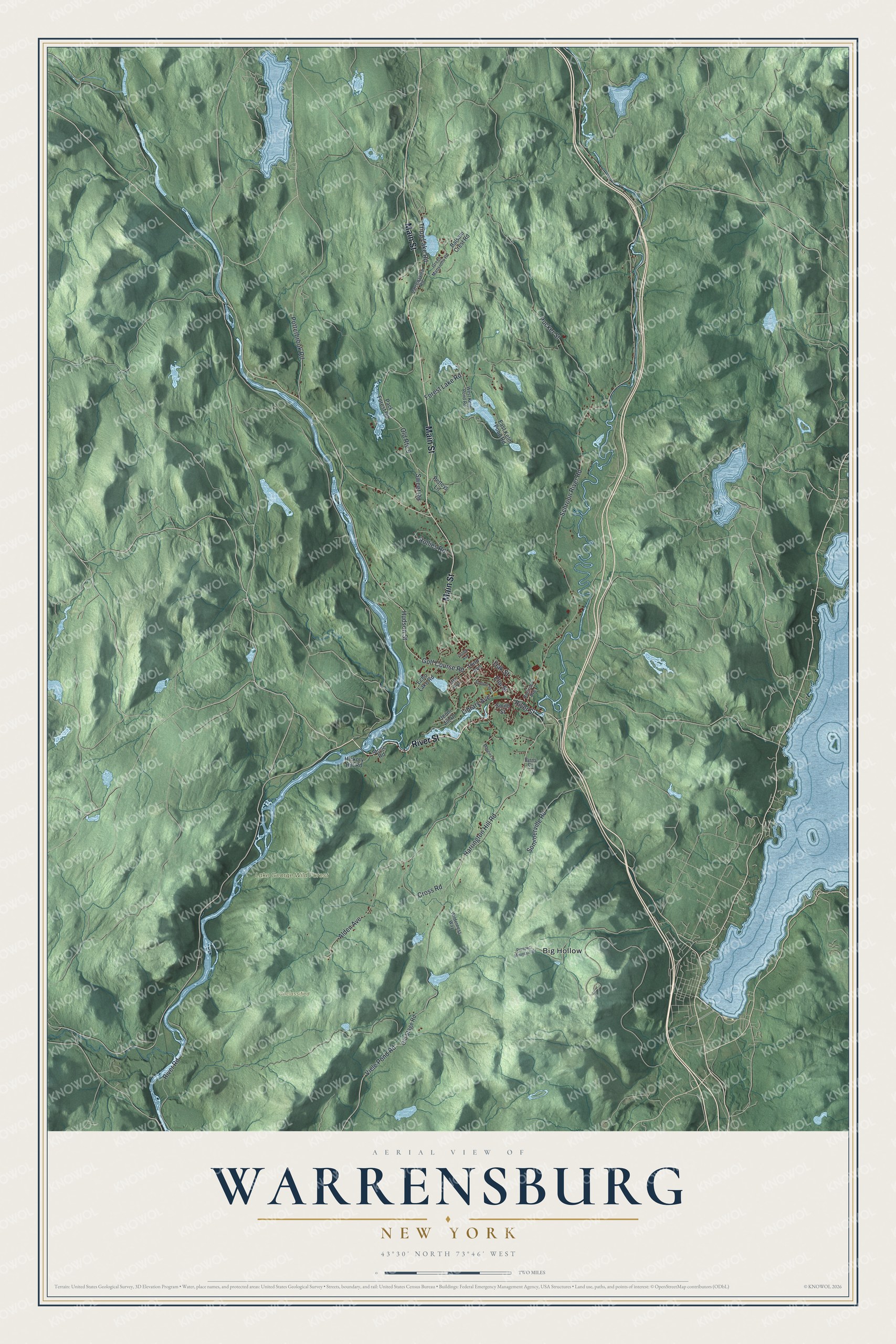 Watermarked full-map preview of Warrensburg, New York