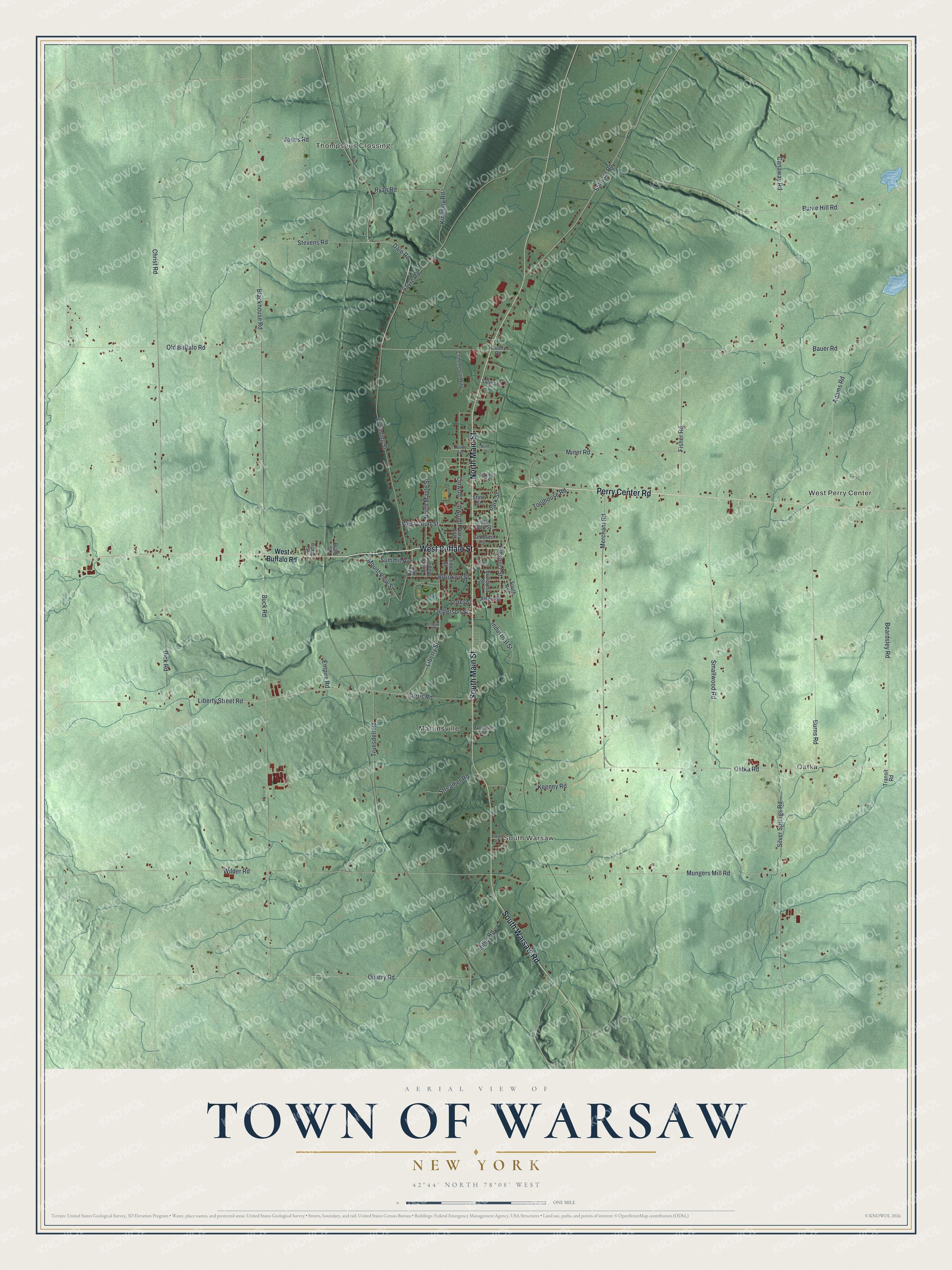 Watermarked full-map preview of Warsaw, New York