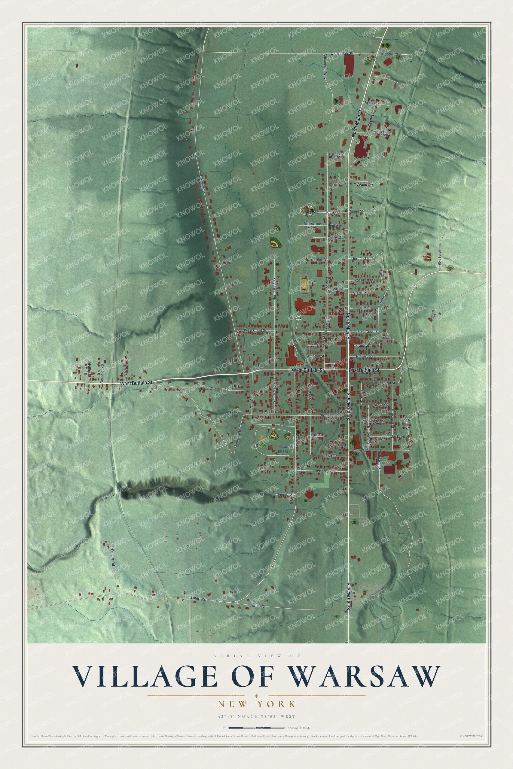 Watermarked full-map preview of Warsaw, New York