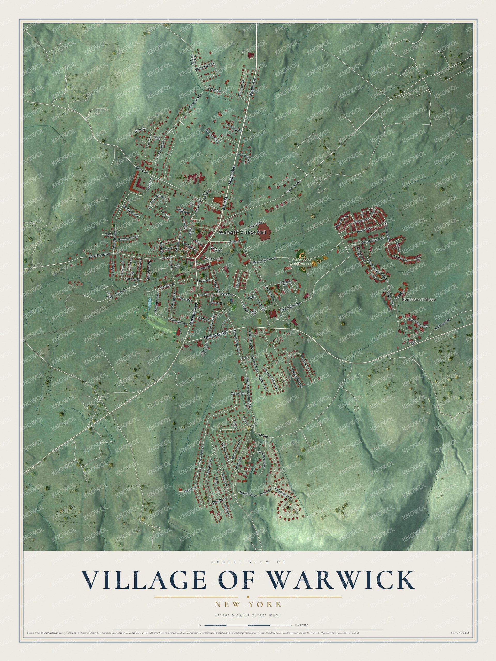 Watermarked full-map preview of Warwick, New York