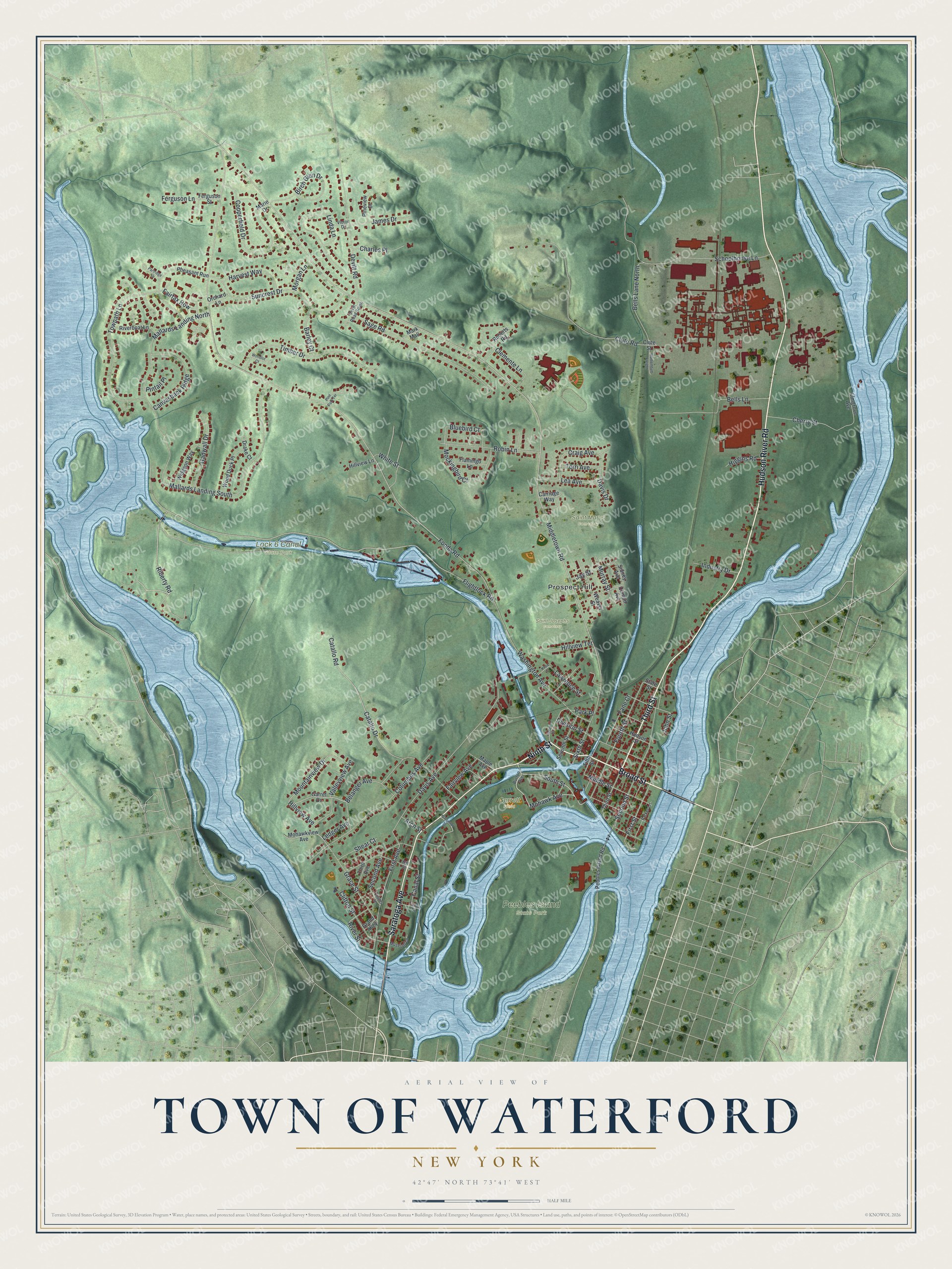 Watermarked full-map preview of Waterford, New York