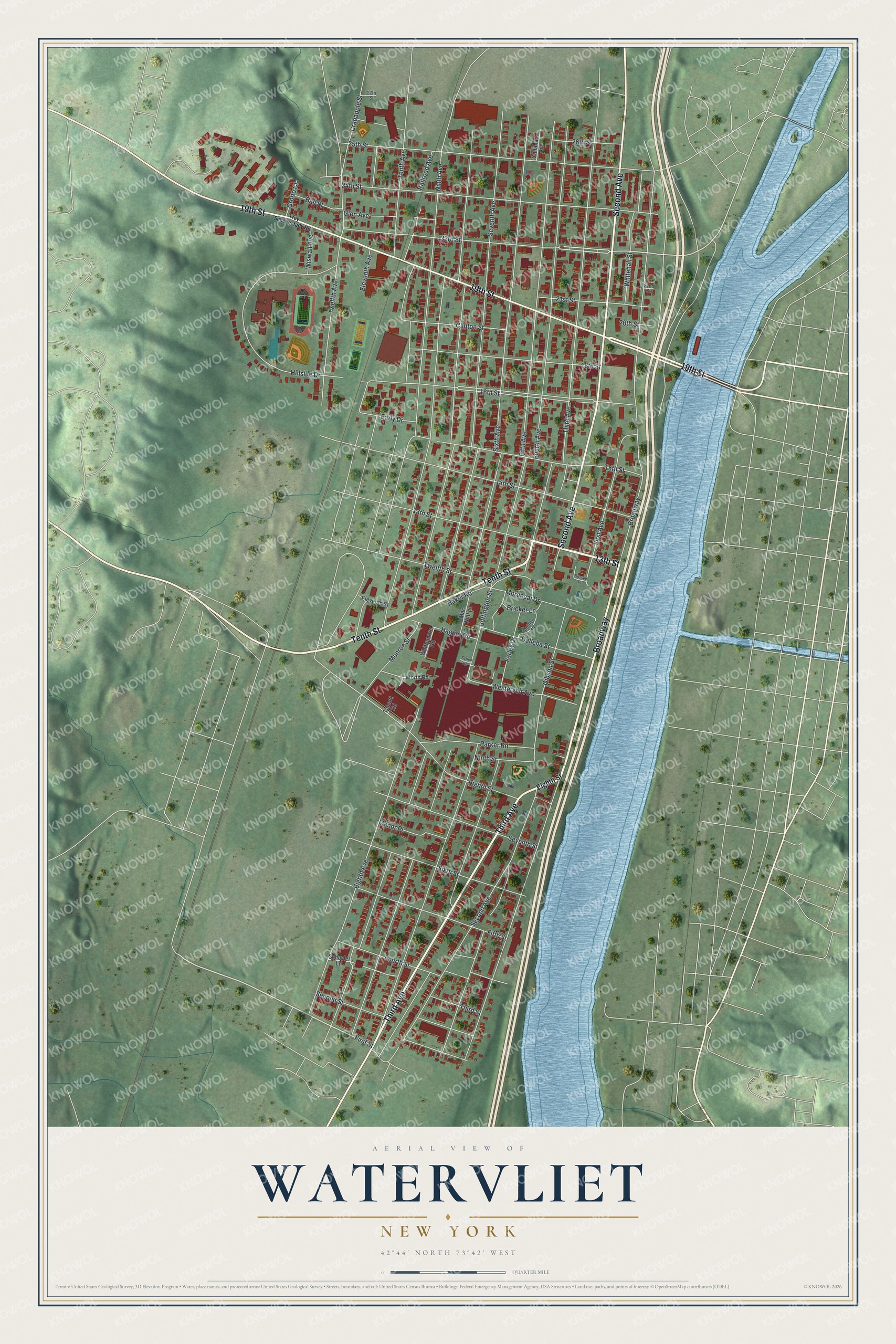 Watermarked full-map preview of Watervliet, New York