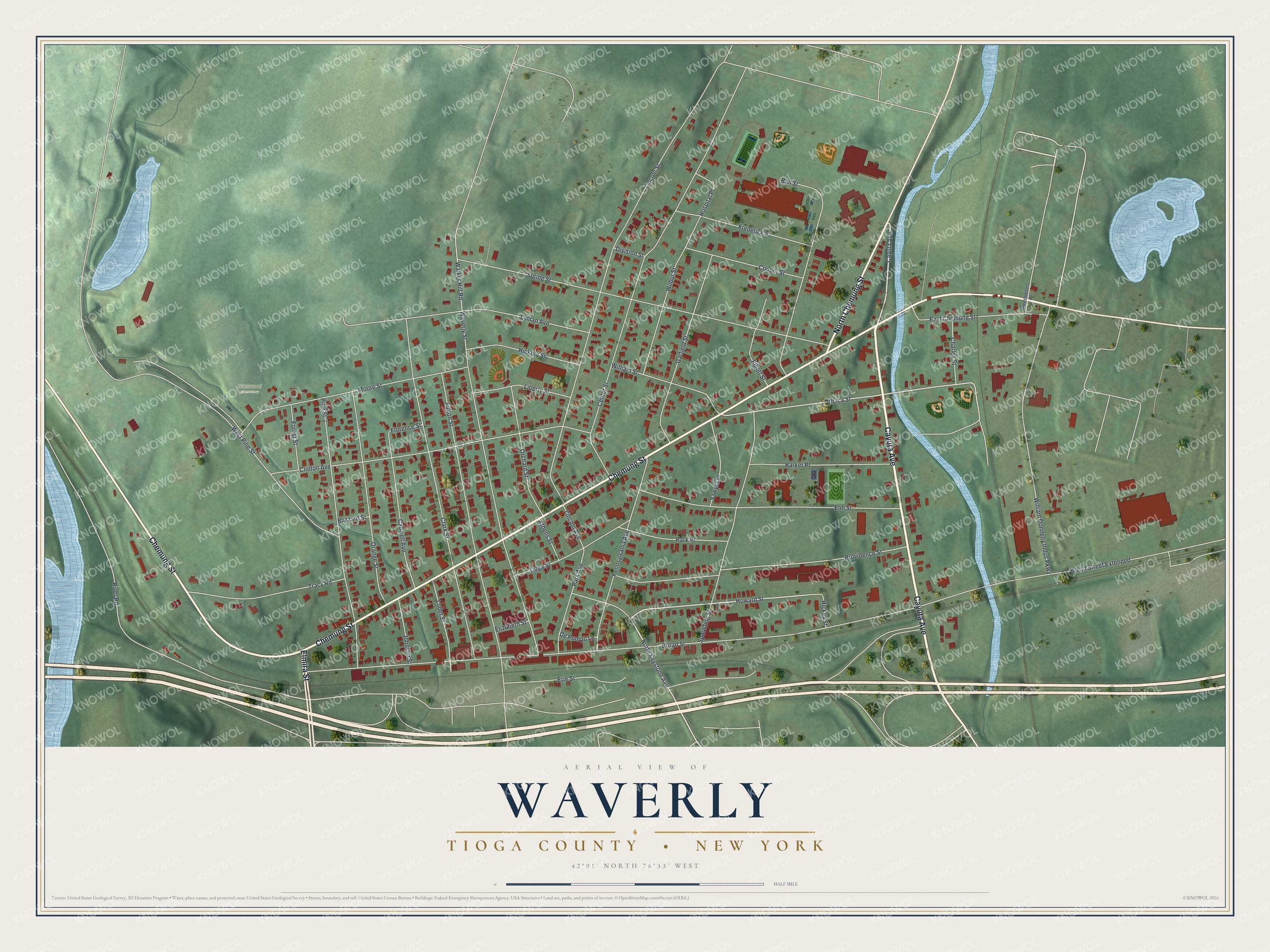Watermarked full-map preview of Waverly, New York