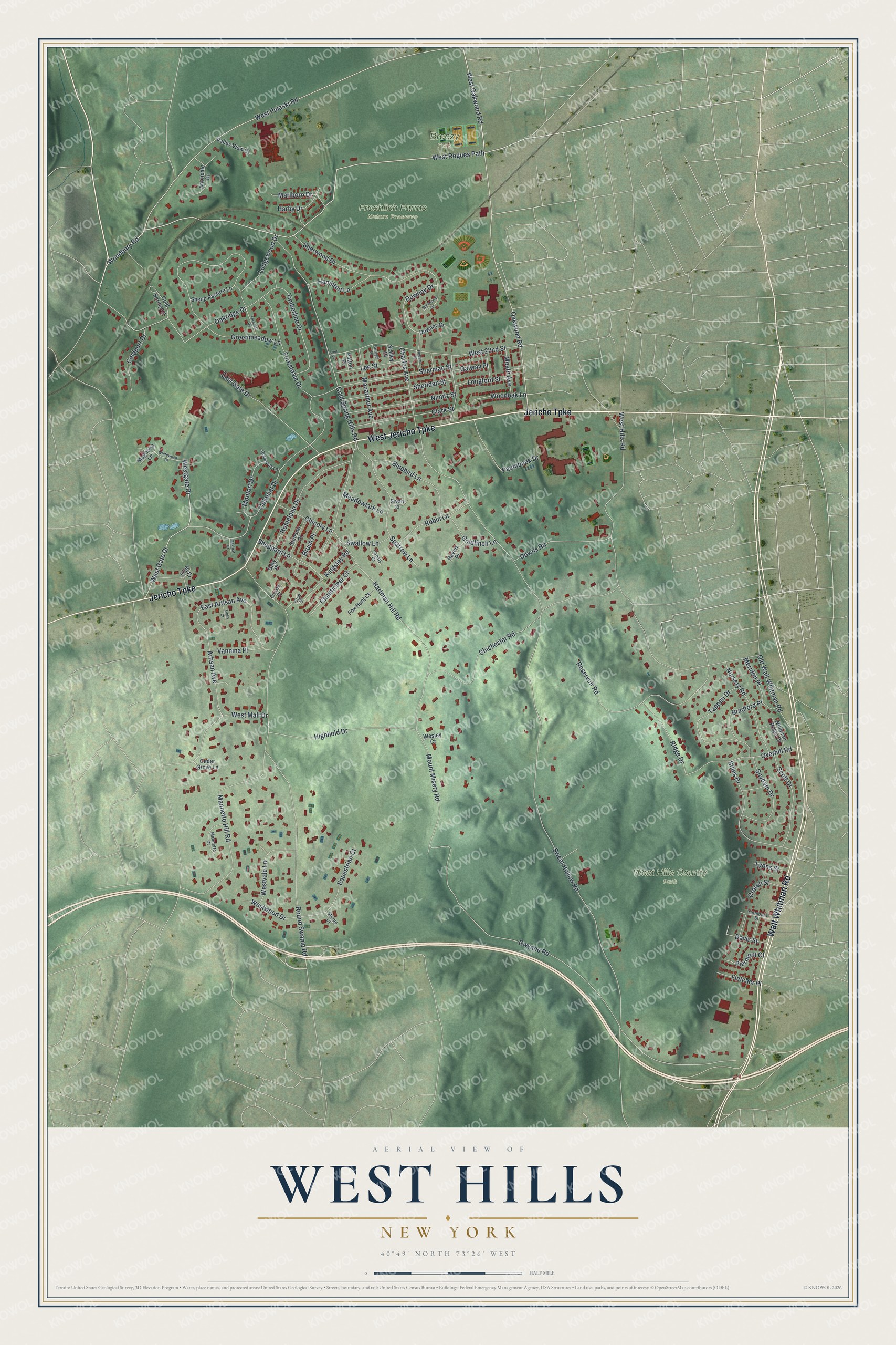 Watermarked full-map preview of West Hills, New York