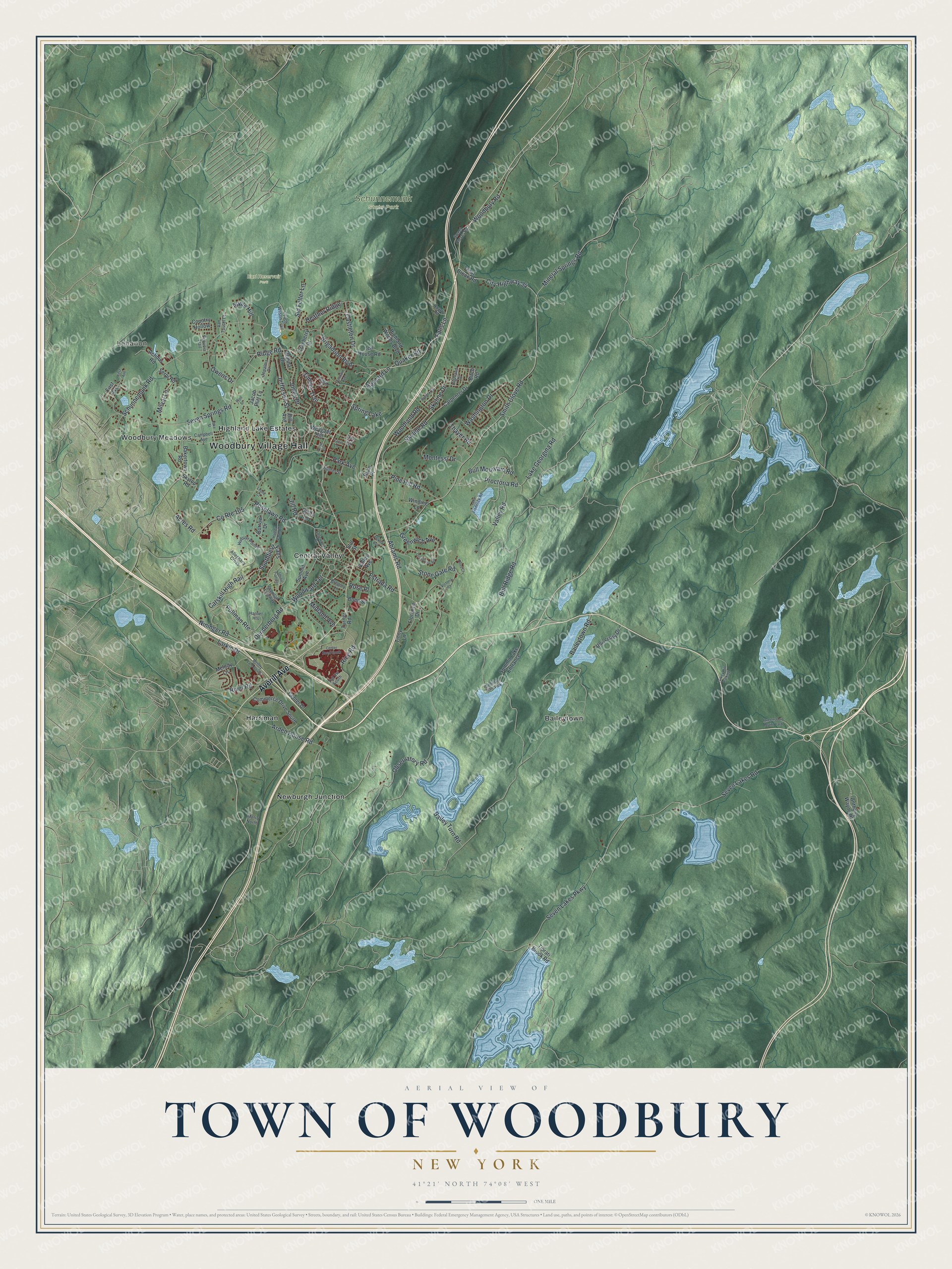 Watermarked full-map preview of Woodbury, New York