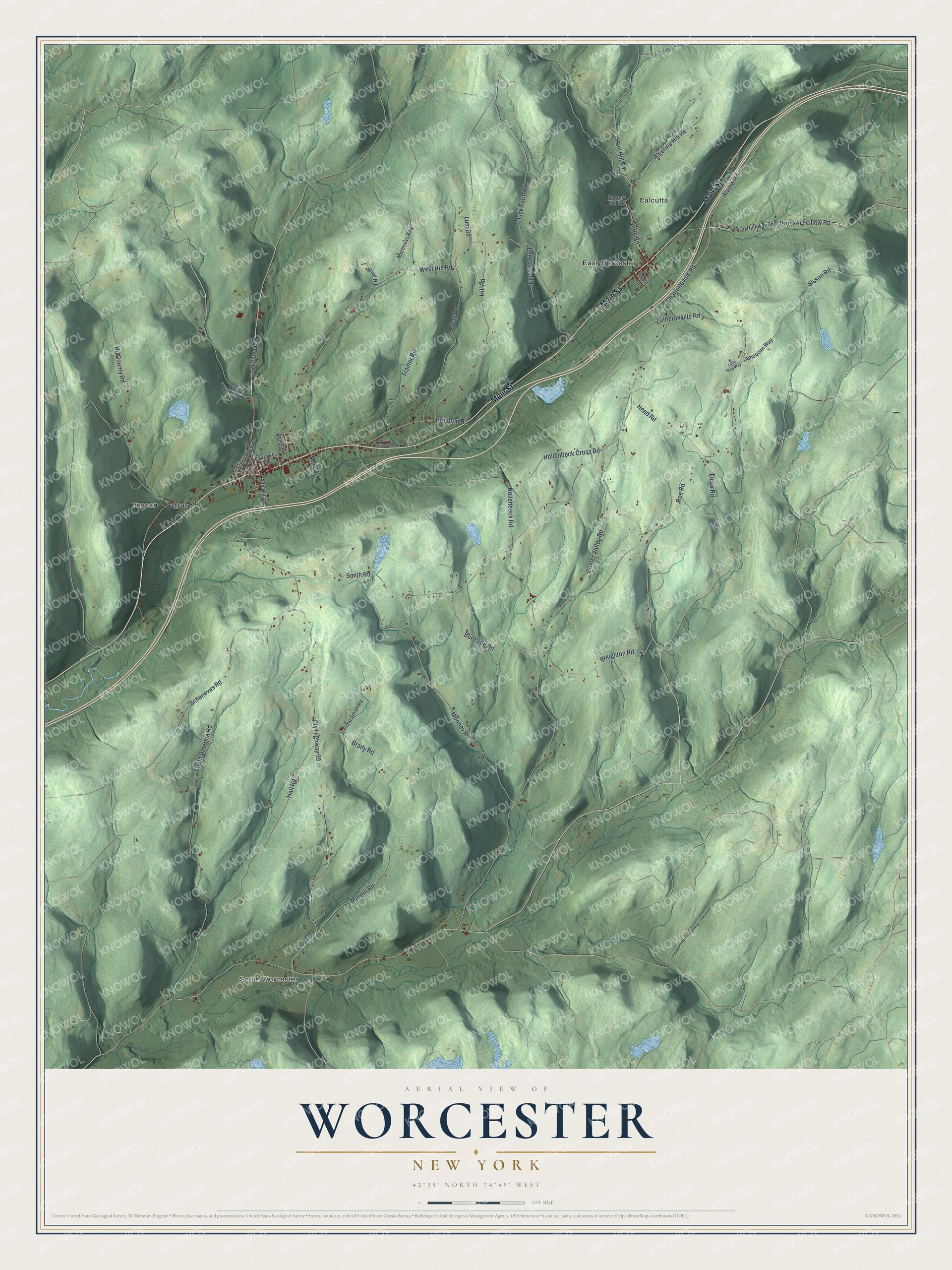 Watermarked full-map preview of Worcester, New York
