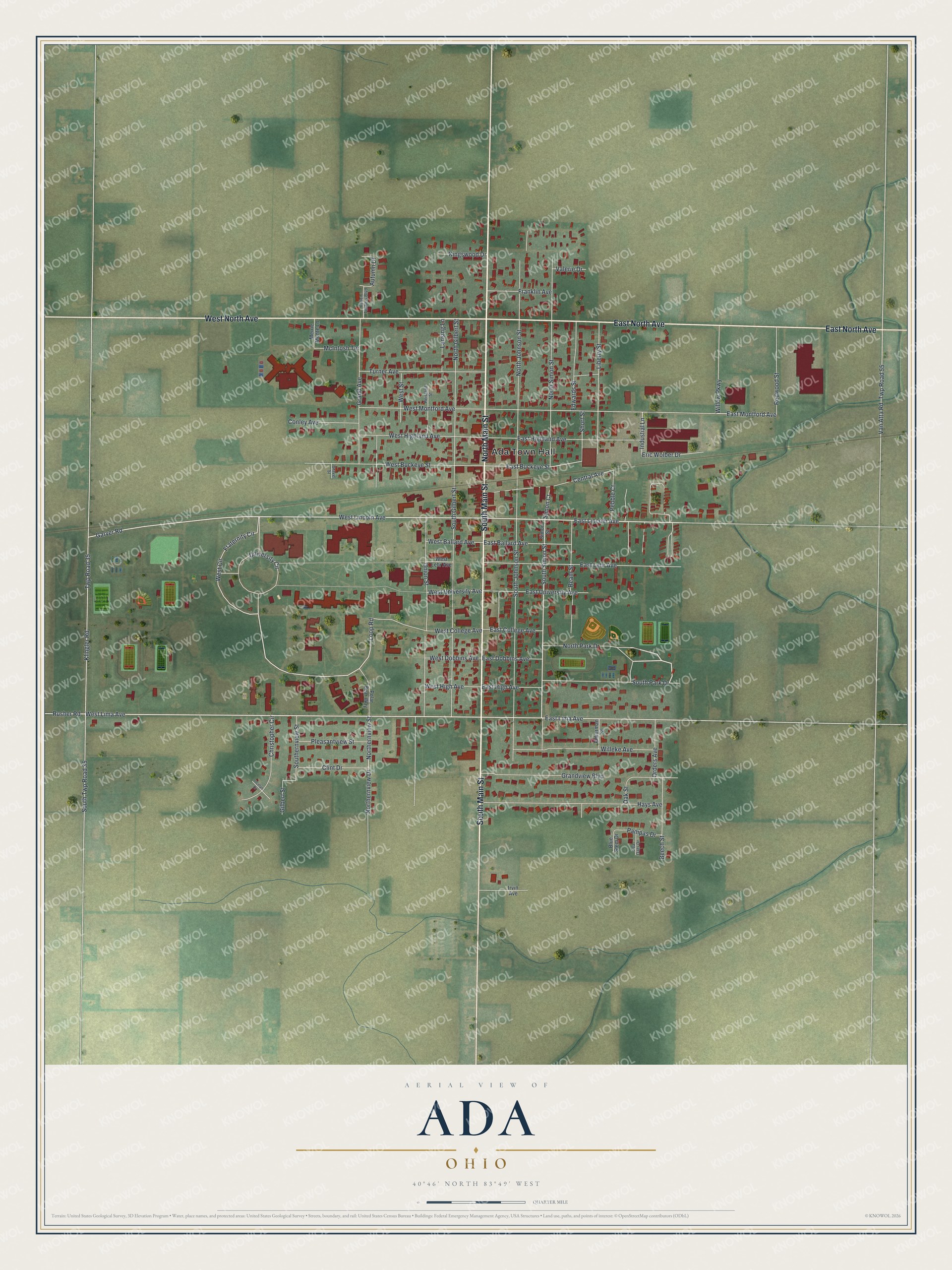 Watermarked full-map preview of Ada, Ohio