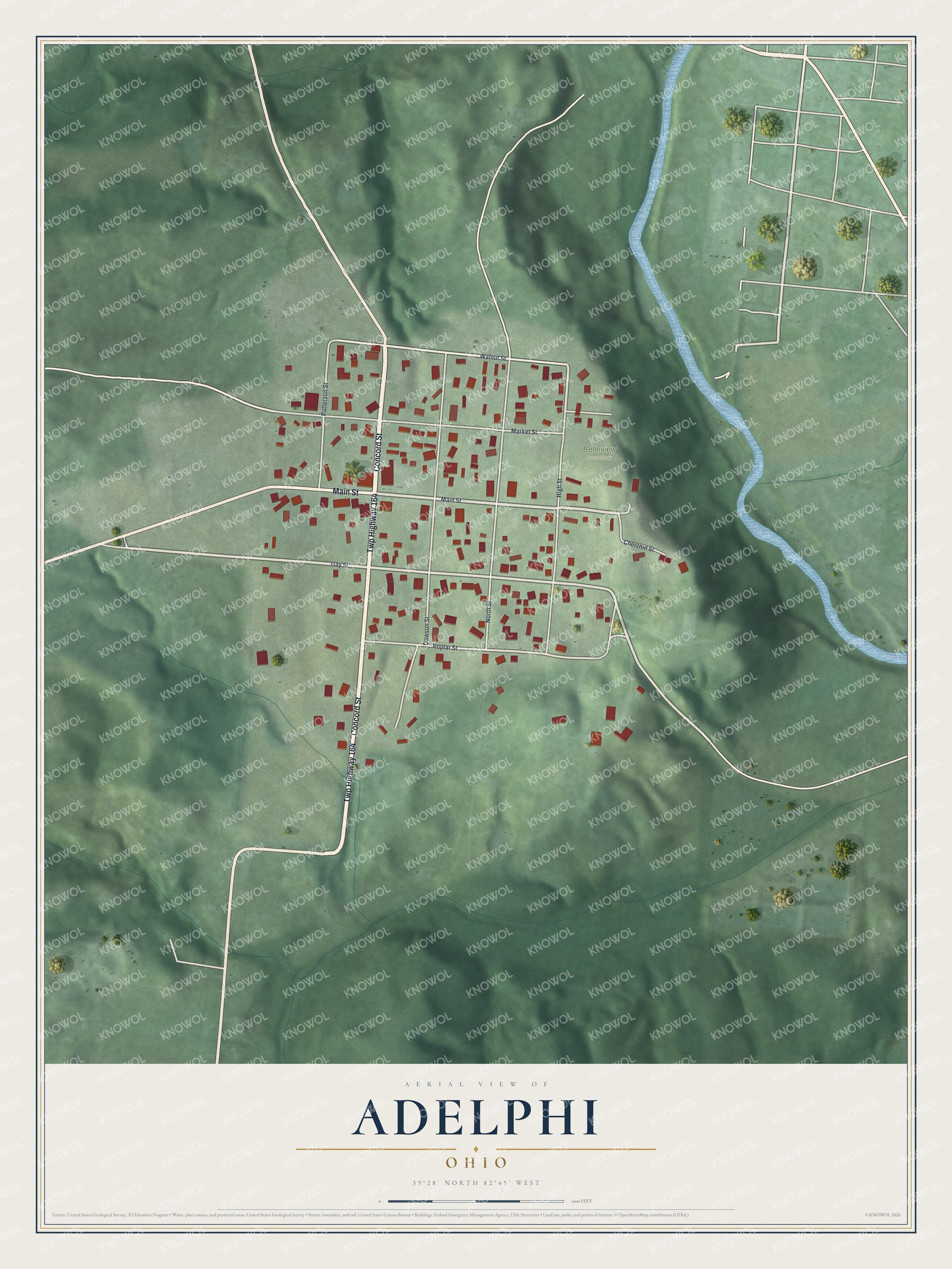 Watermarked full-map preview of Adelphi, Ohio