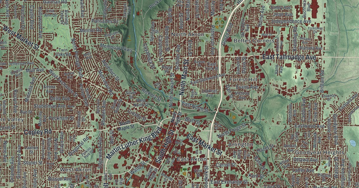 Map of Akron, Ohio in 2026