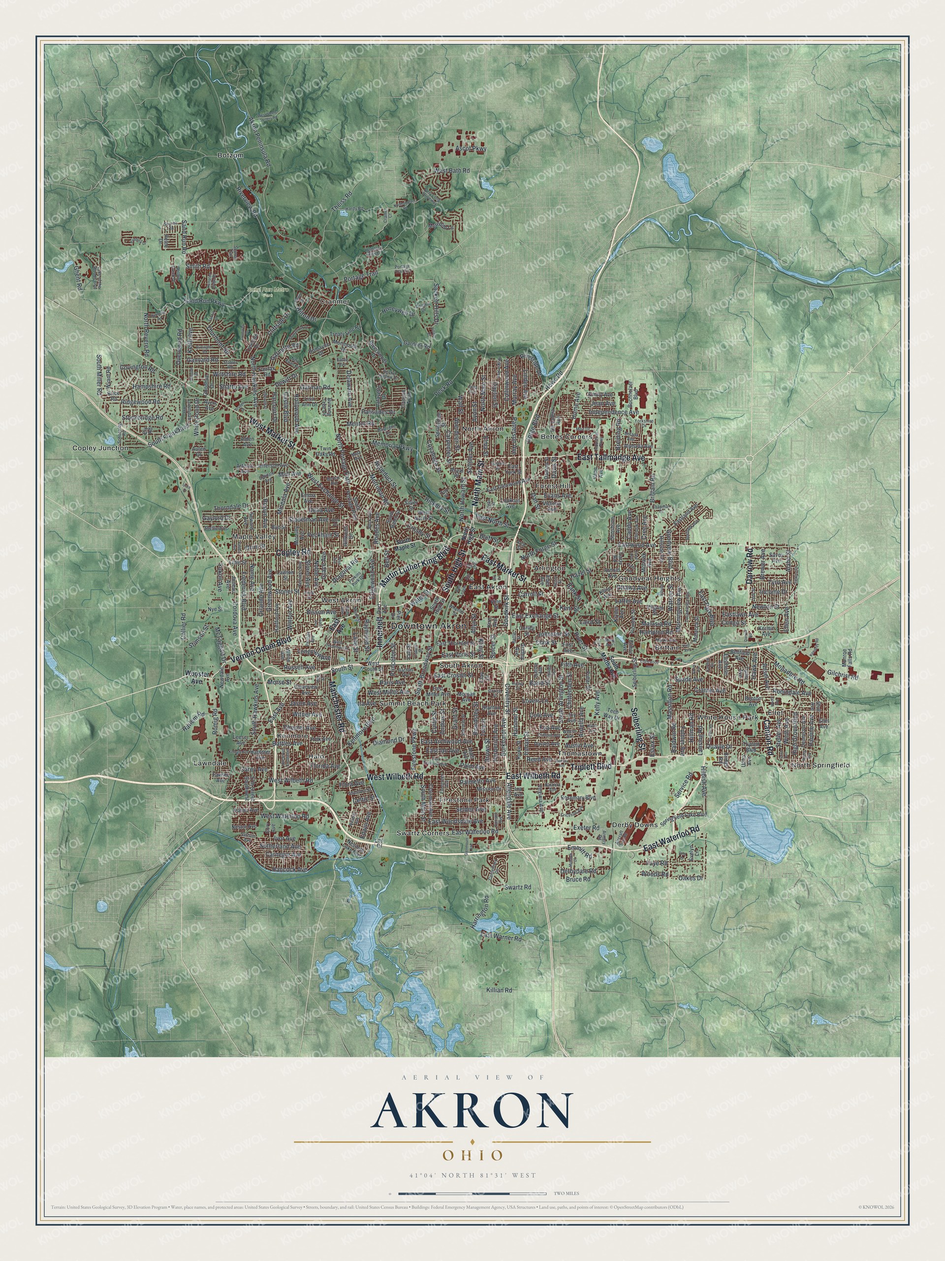 Watermarked full-map preview of Akron, Ohio