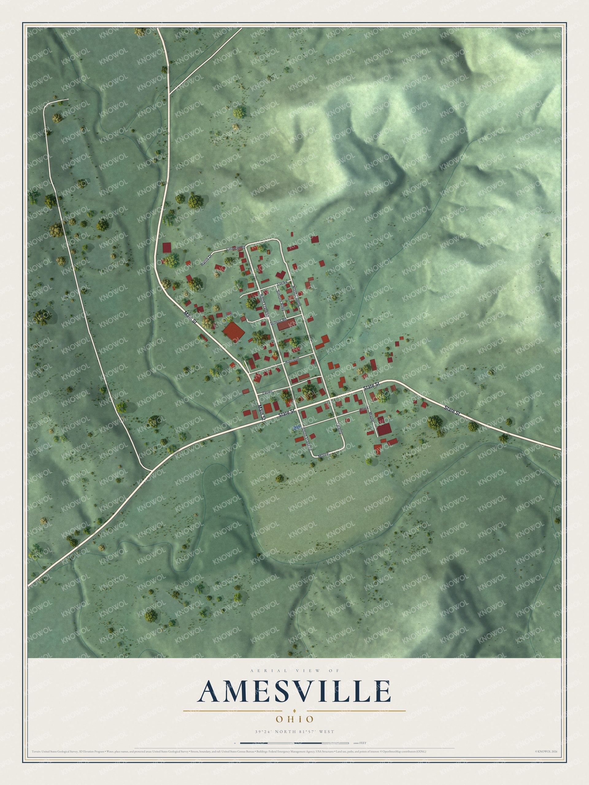 Watermarked full-map preview of Amesville, Ohio