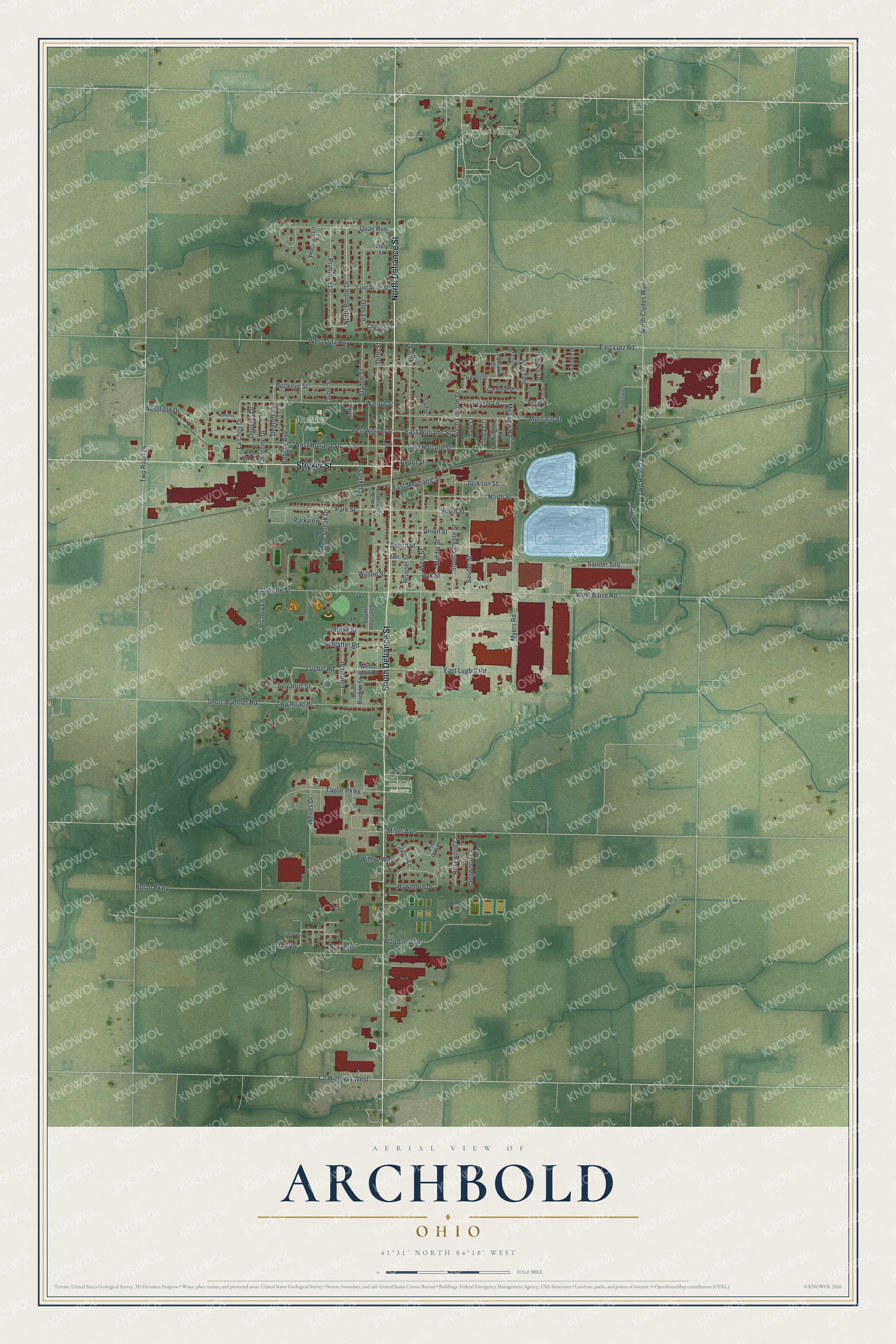 Watermarked full-map preview of Archbold, Ohio