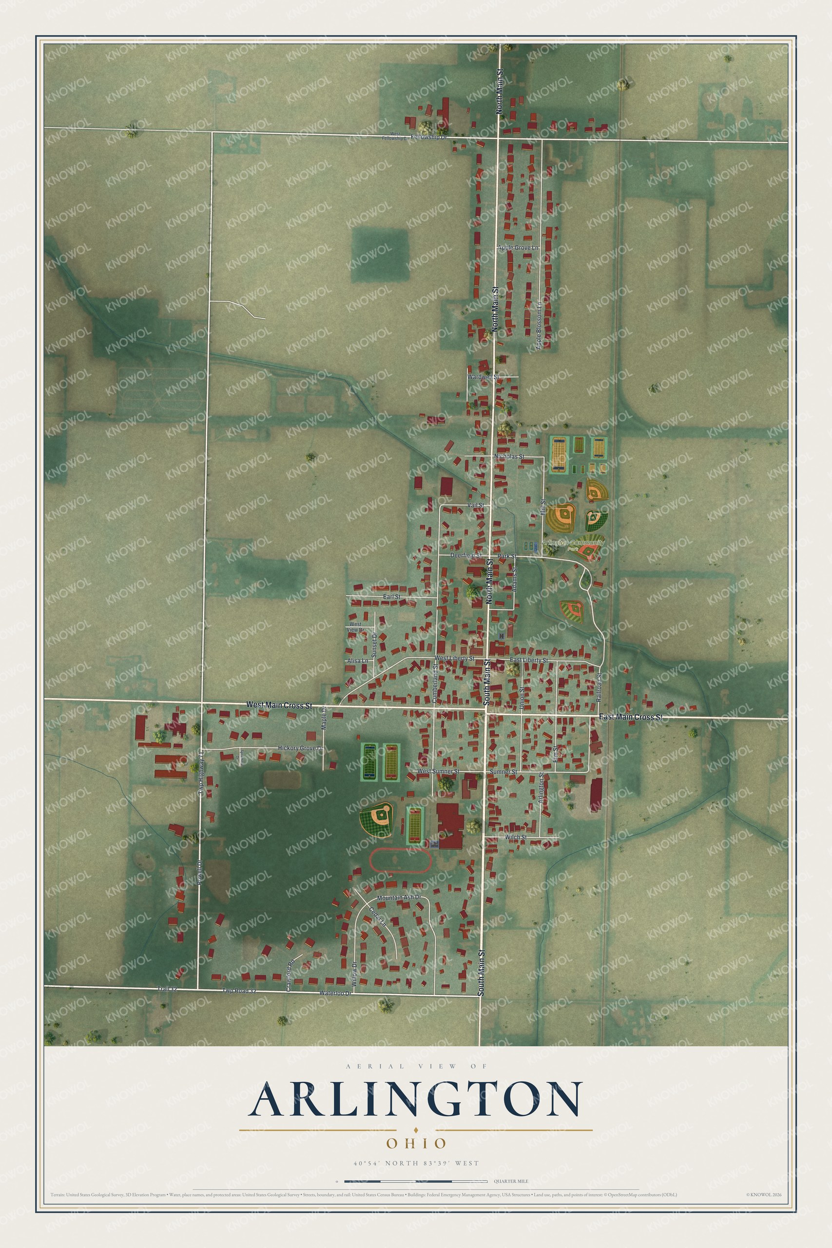 Watermarked full-map preview of Arlington, Ohio