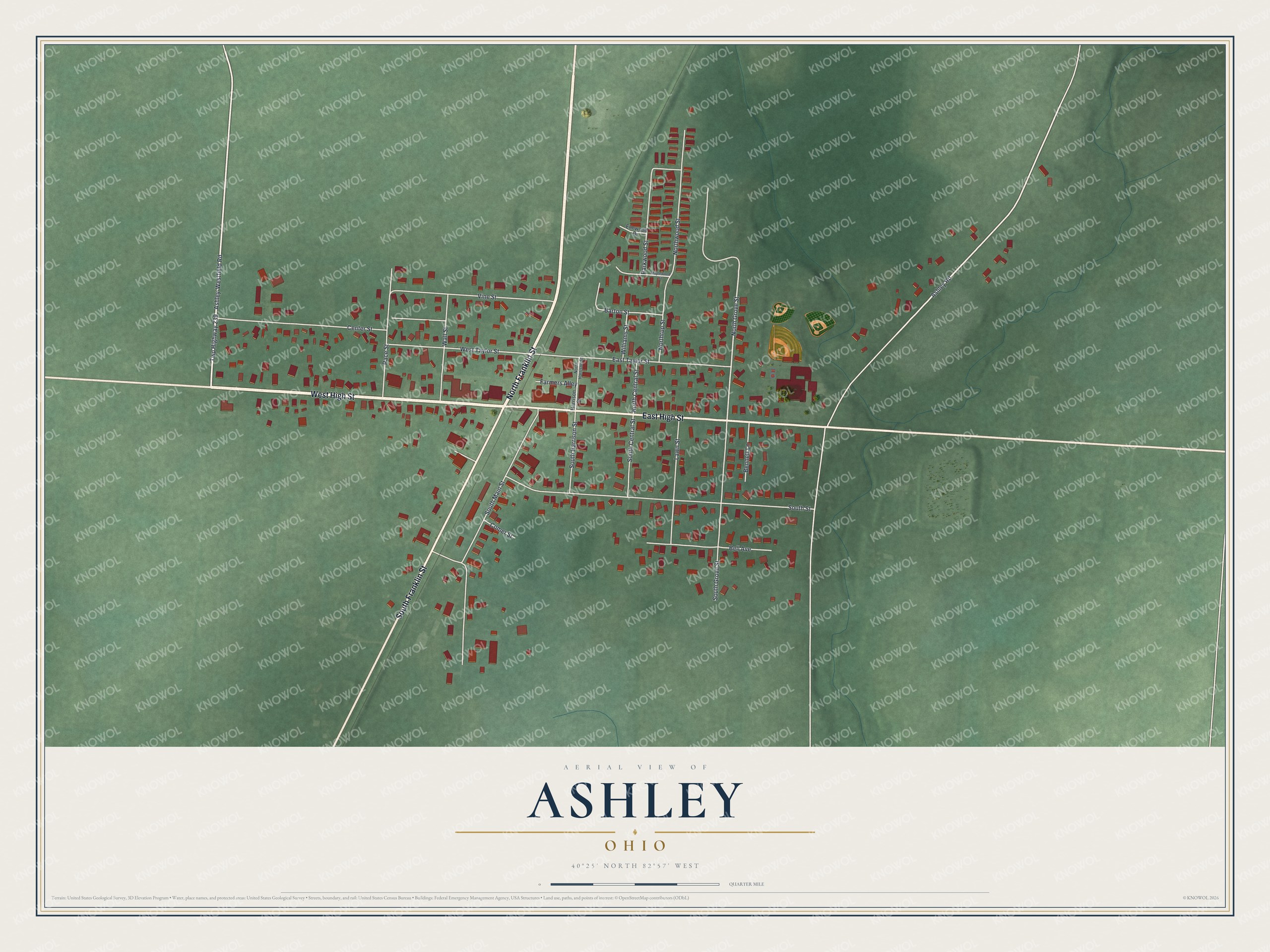 Watermarked full-map preview of Ashley, Ohio