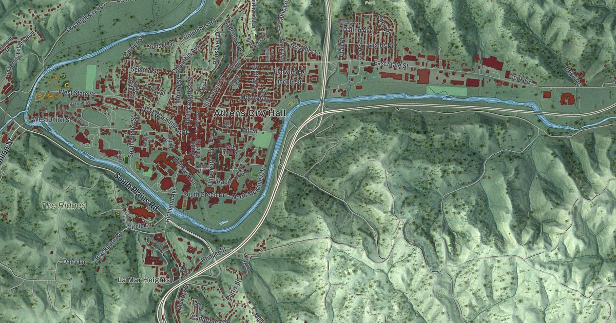 Map of Athens, Ohio in 2026