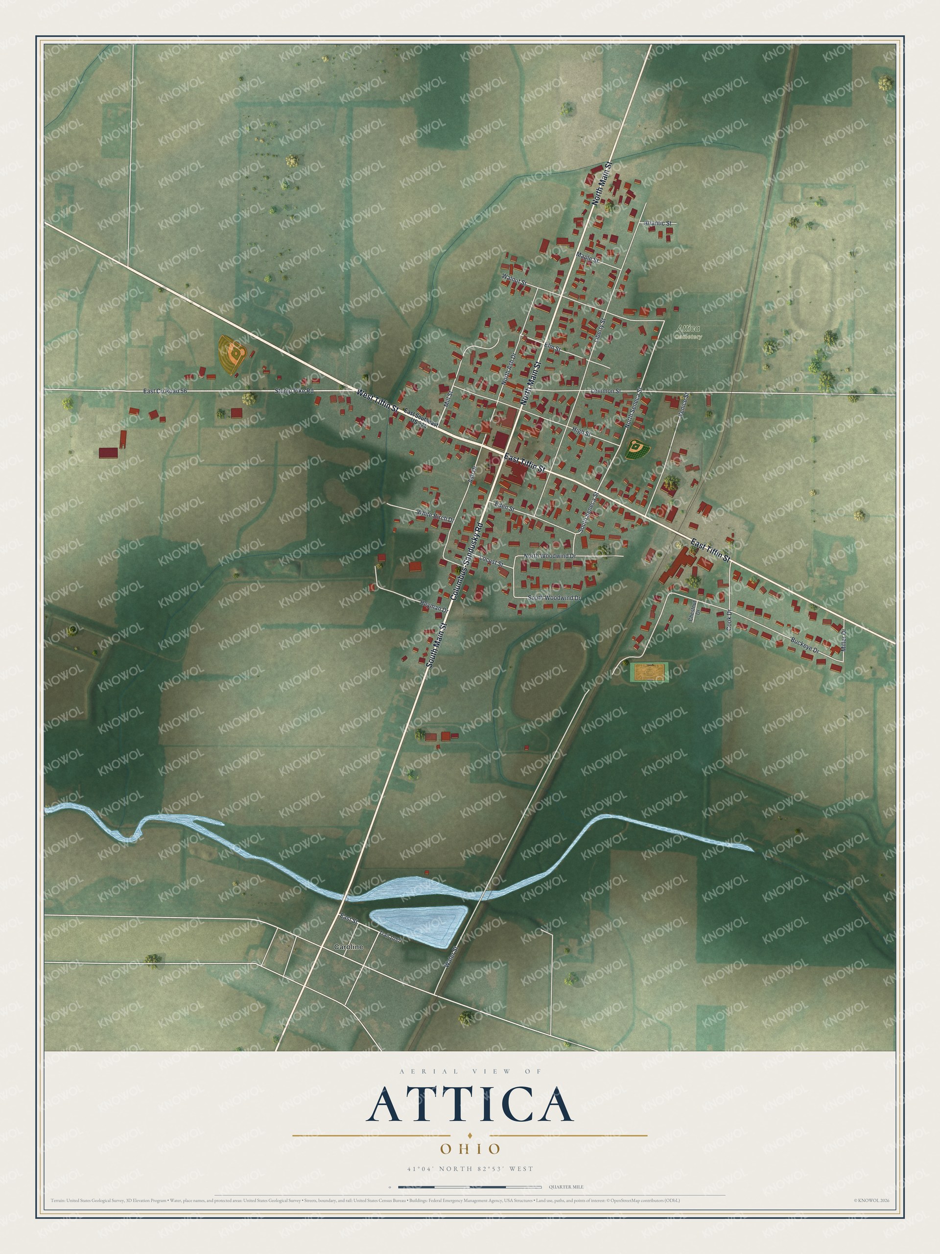 Watermarked full-map preview of Attica, Ohio
