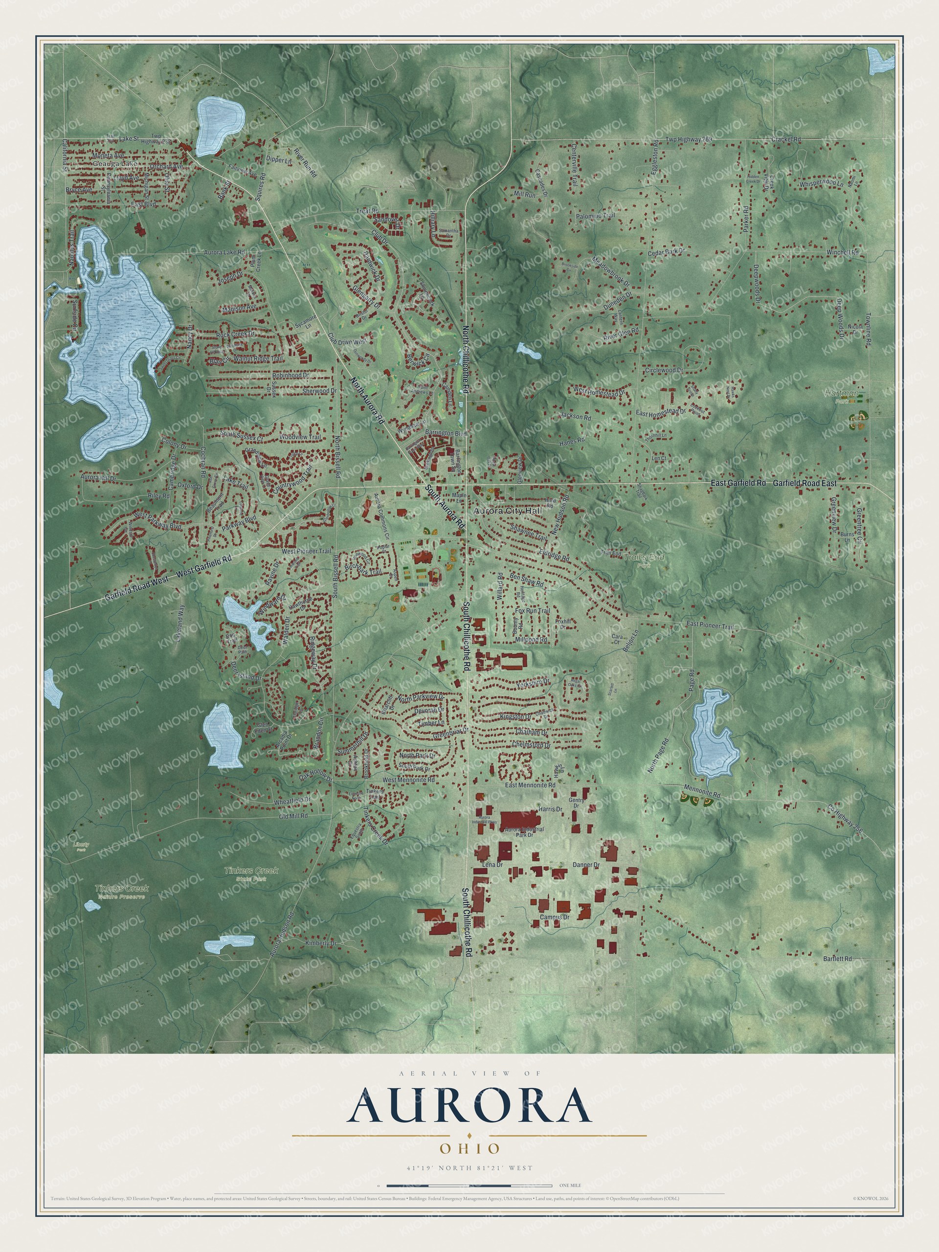 Watermarked full-map preview of Aurora, Ohio
