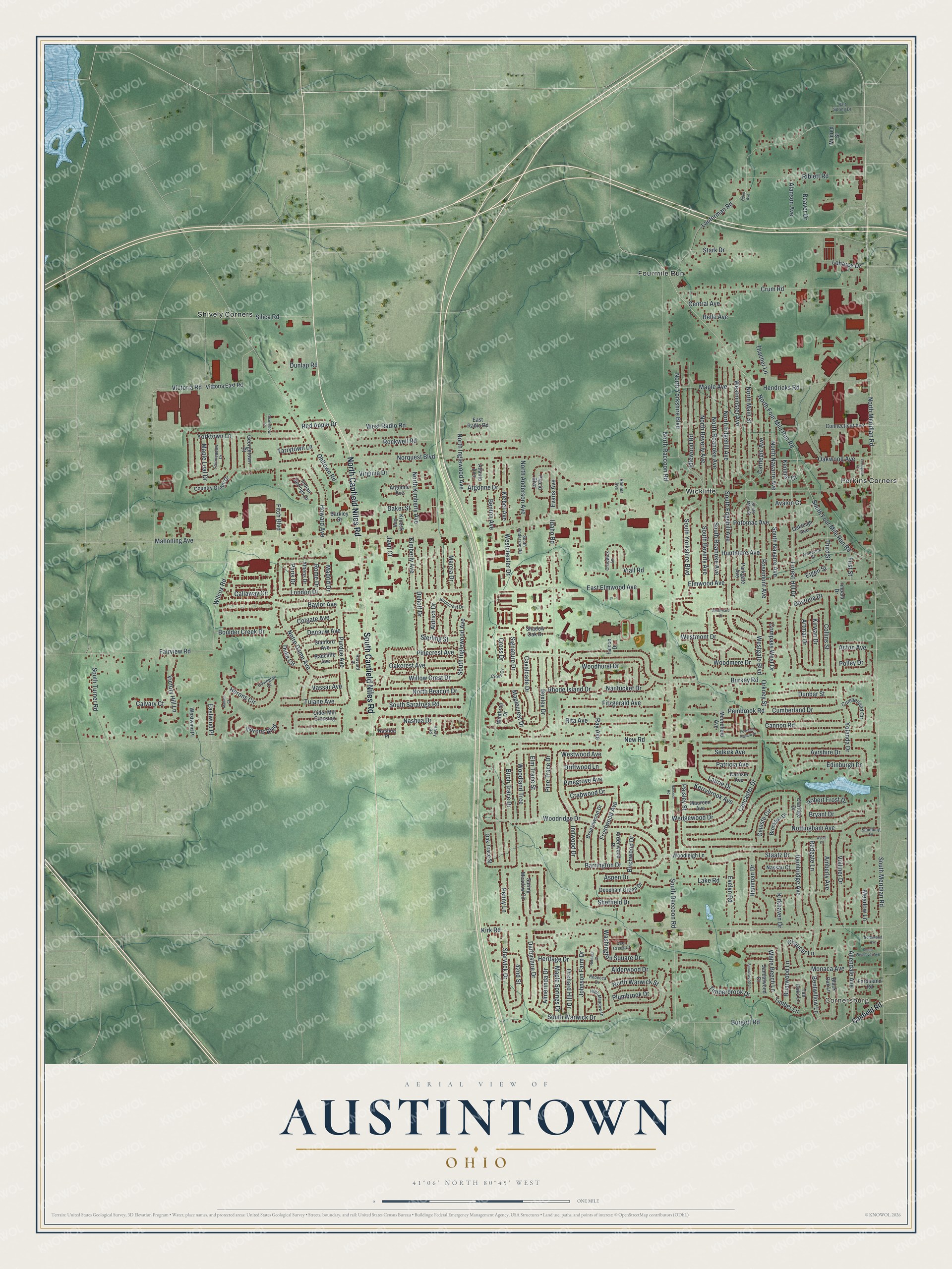 Watermarked full-map preview of Austintown, Ohio