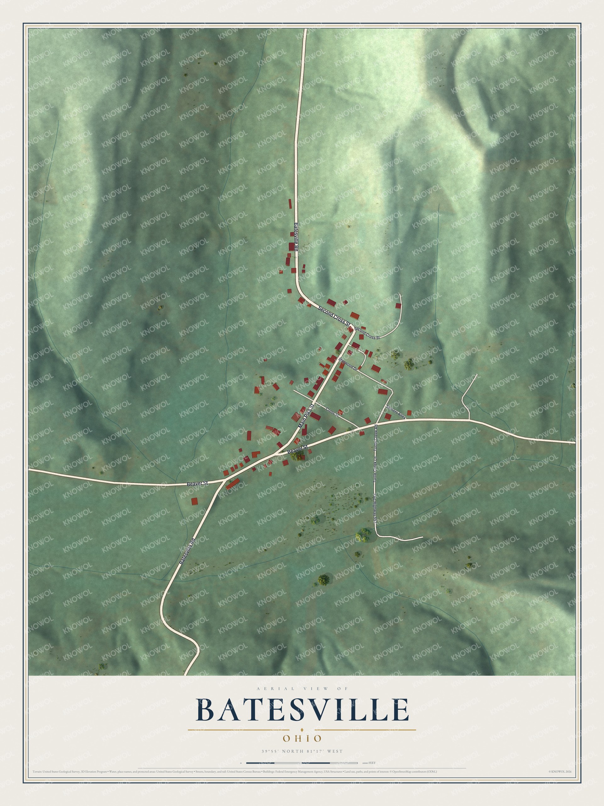 Watermarked full-map preview of Batesville, Ohio