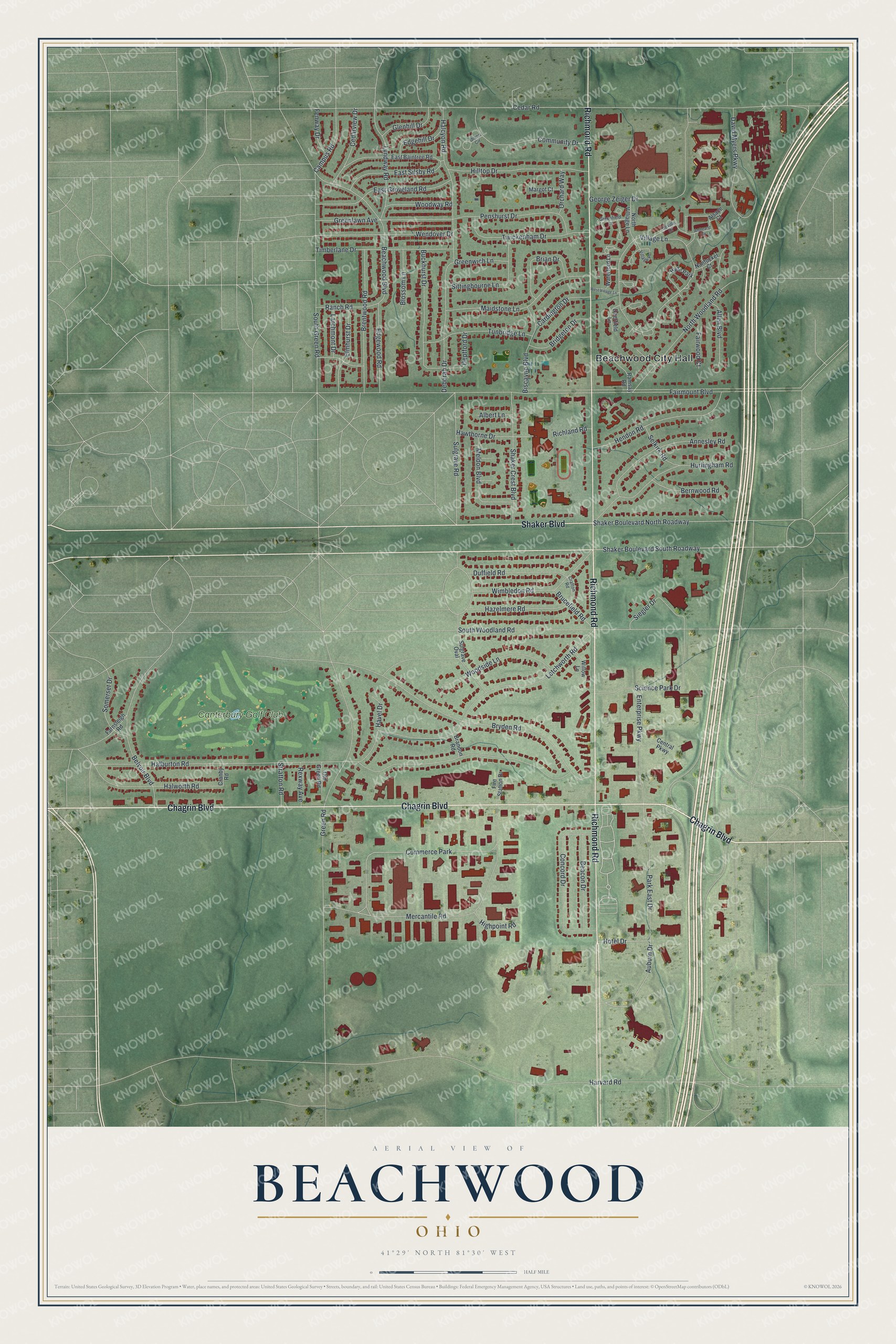 Watermarked full-map preview of Beachwood, Ohio