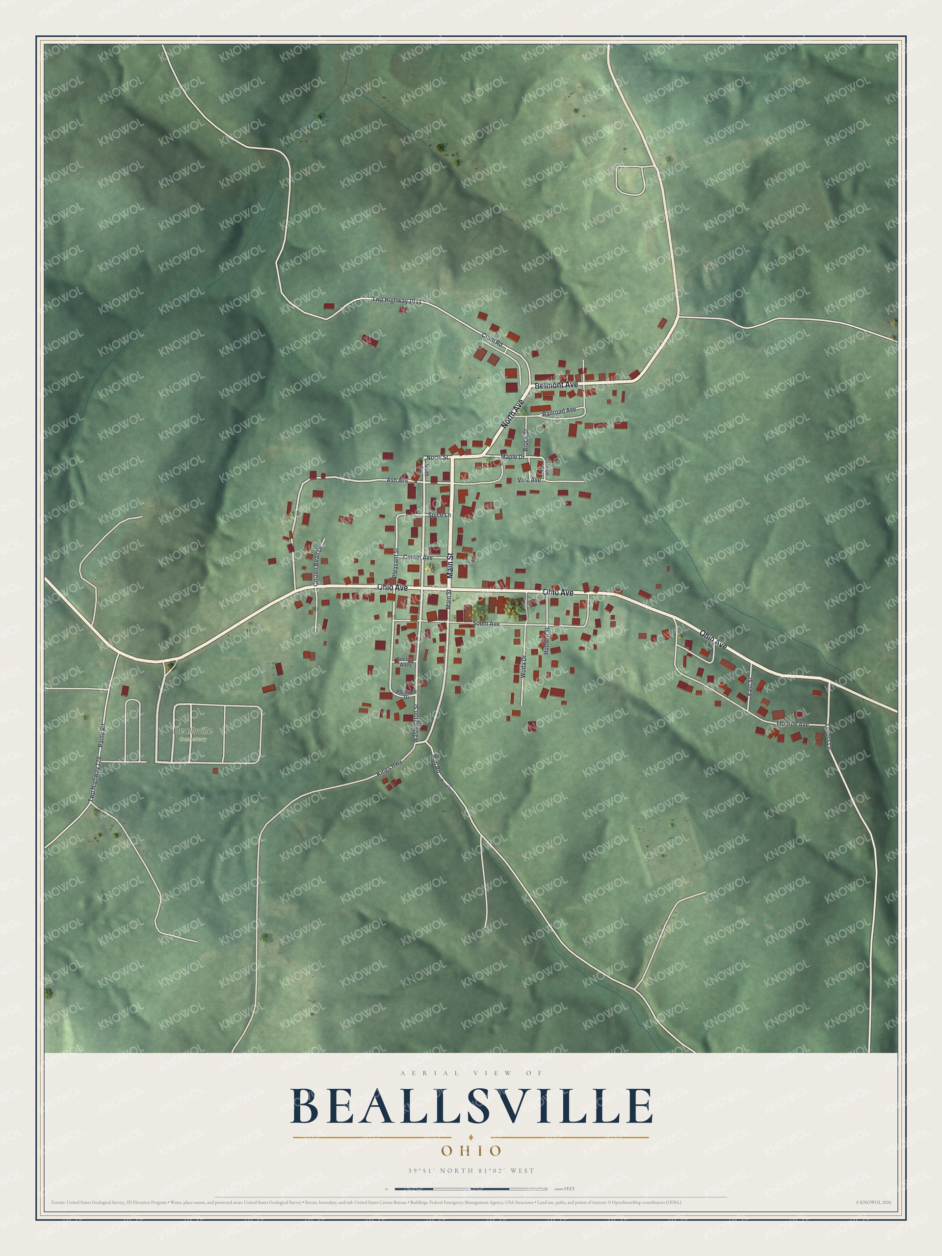 Watermarked full-map preview of Beallsville, Ohio
