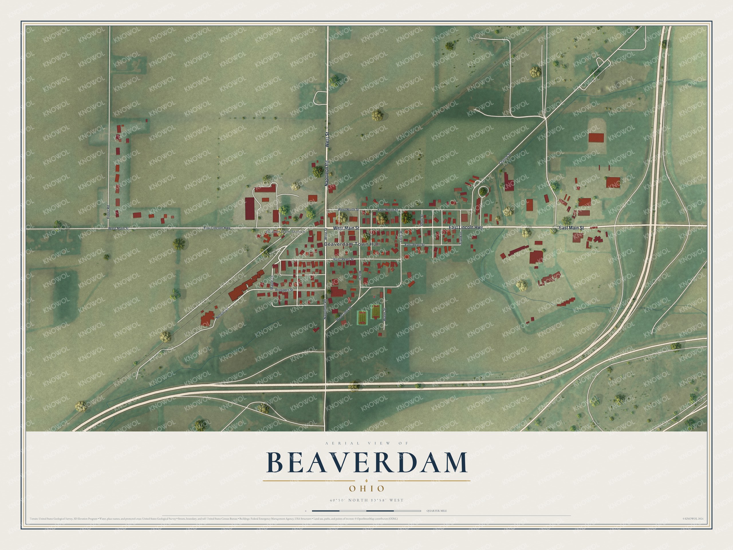 Watermarked full-map preview of Beaverdam, Ohio