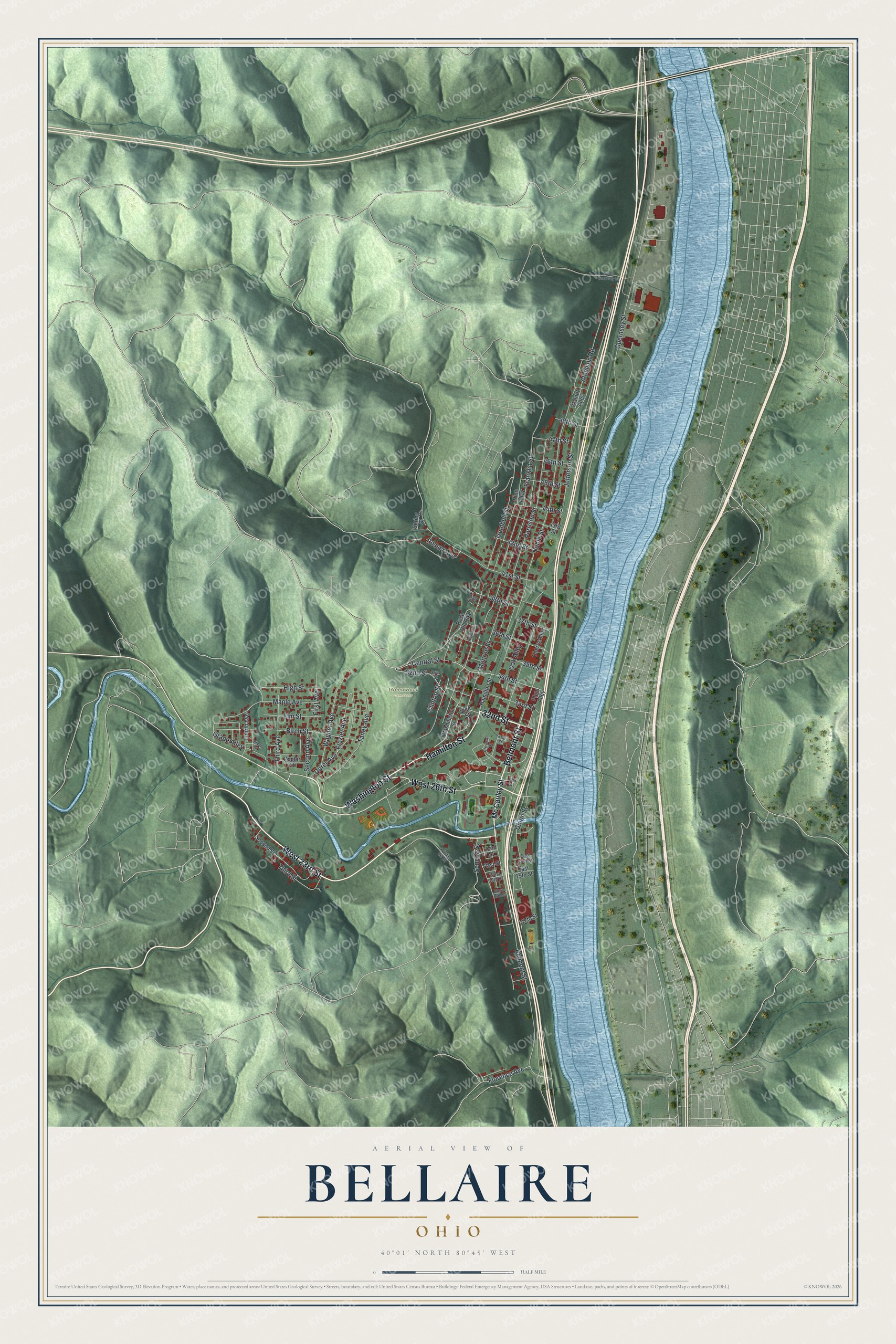 Watermarked full-map preview of Bellaire, Ohio
