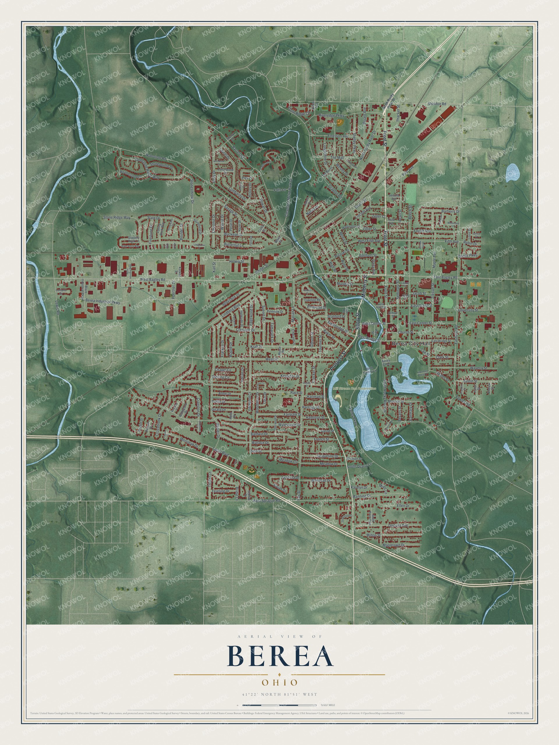 Watermarked full-map preview of Berea, Ohio