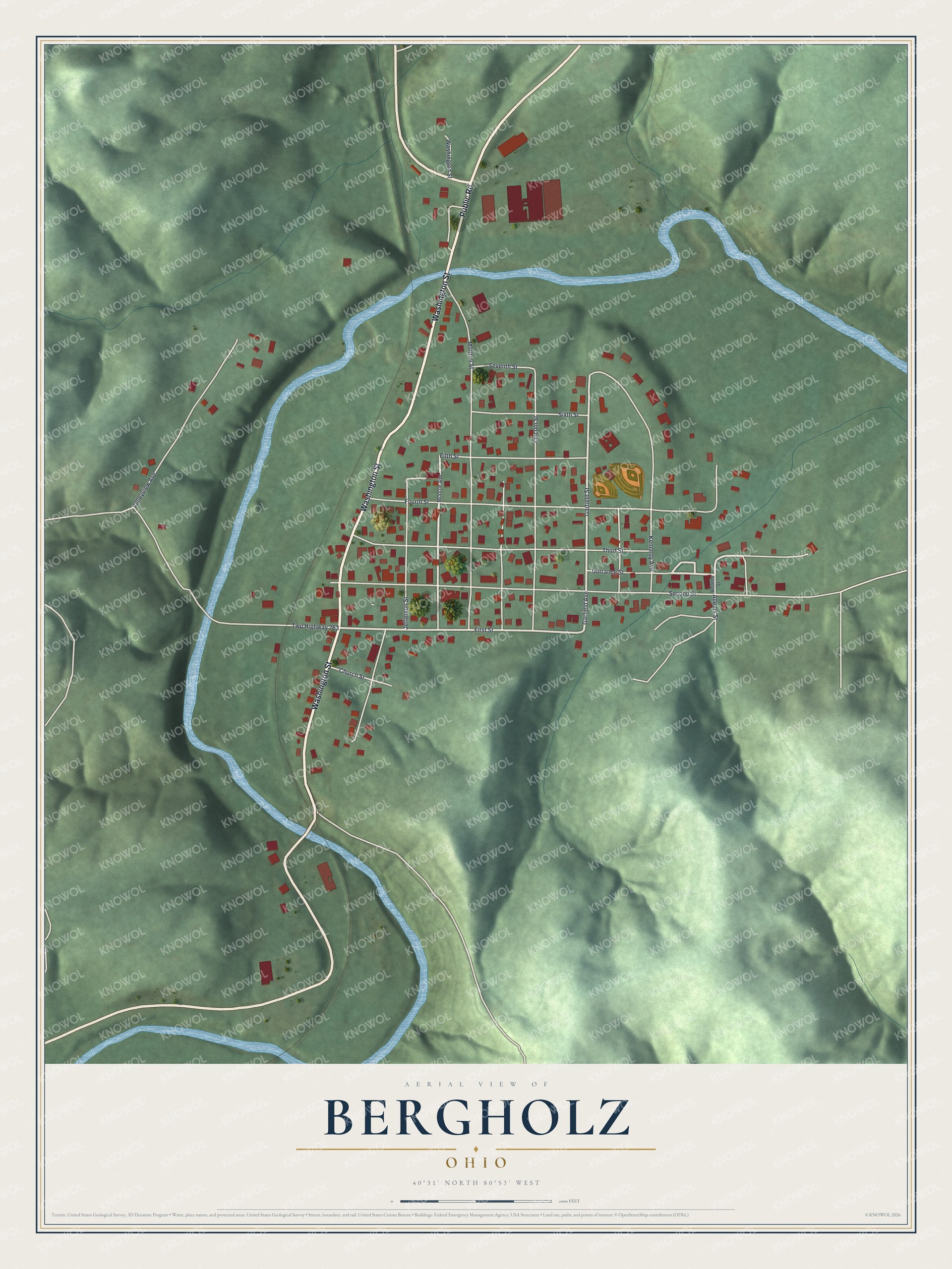 Watermarked full-map preview of Bergholz, Ohio