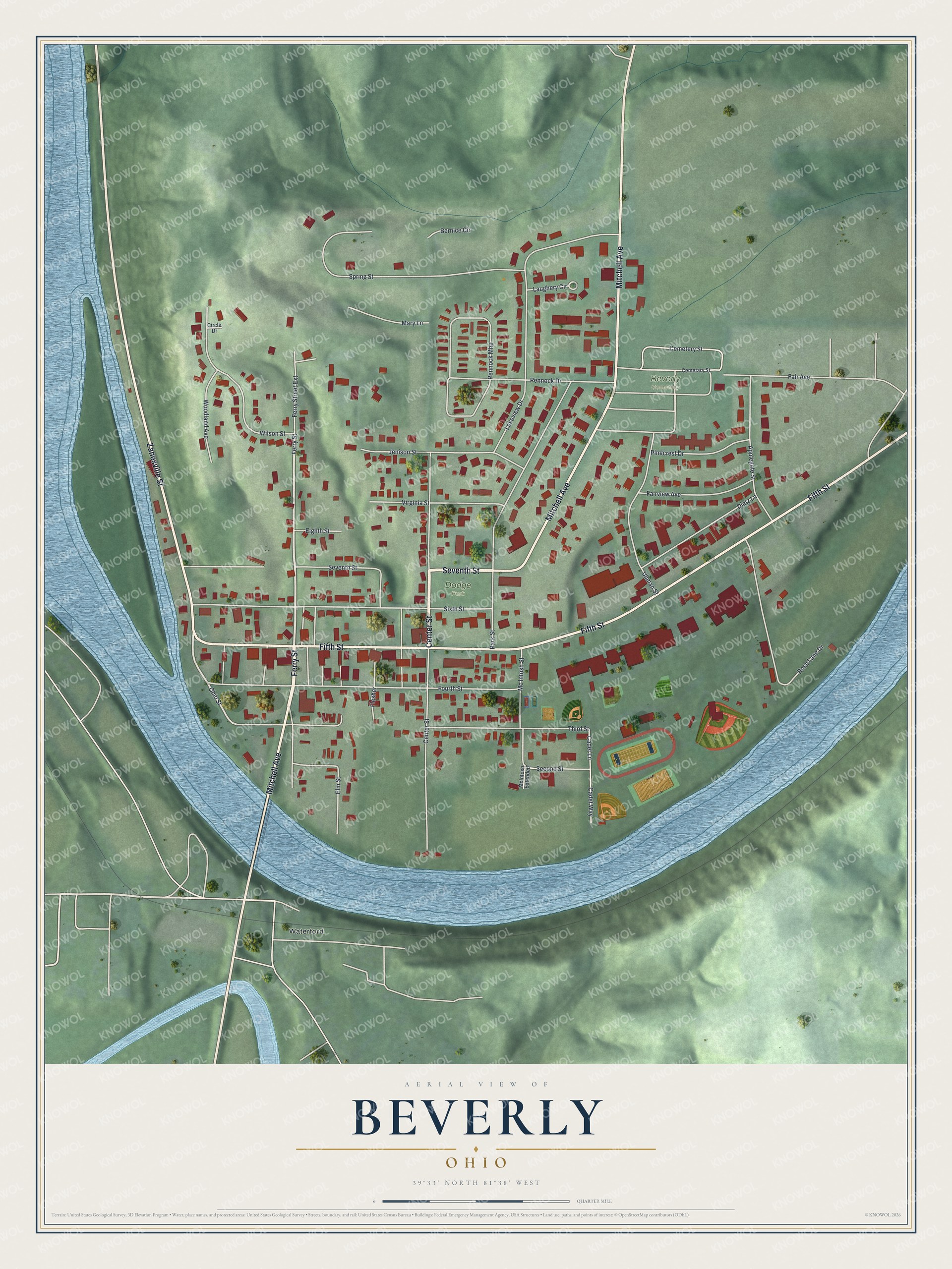 Watermarked full-map preview of Beverly, Ohio