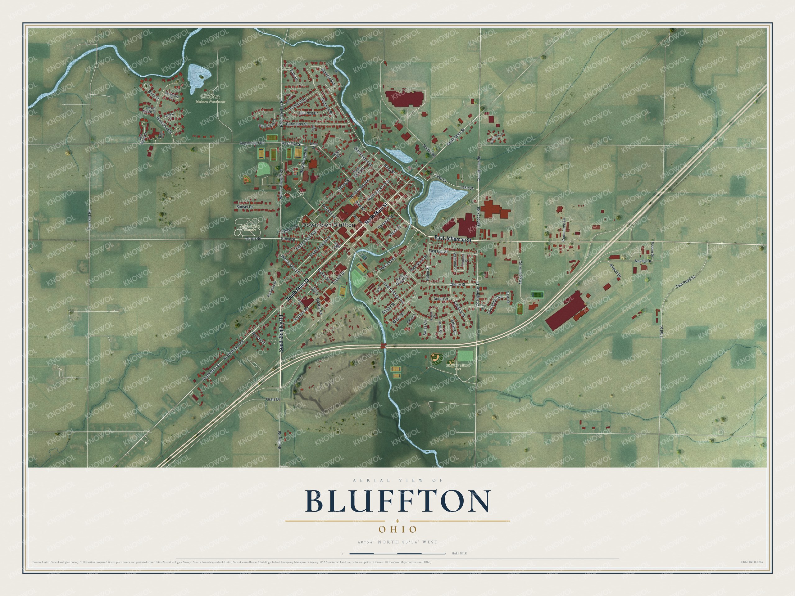 Watermarked full-map preview of Bluffton, Ohio