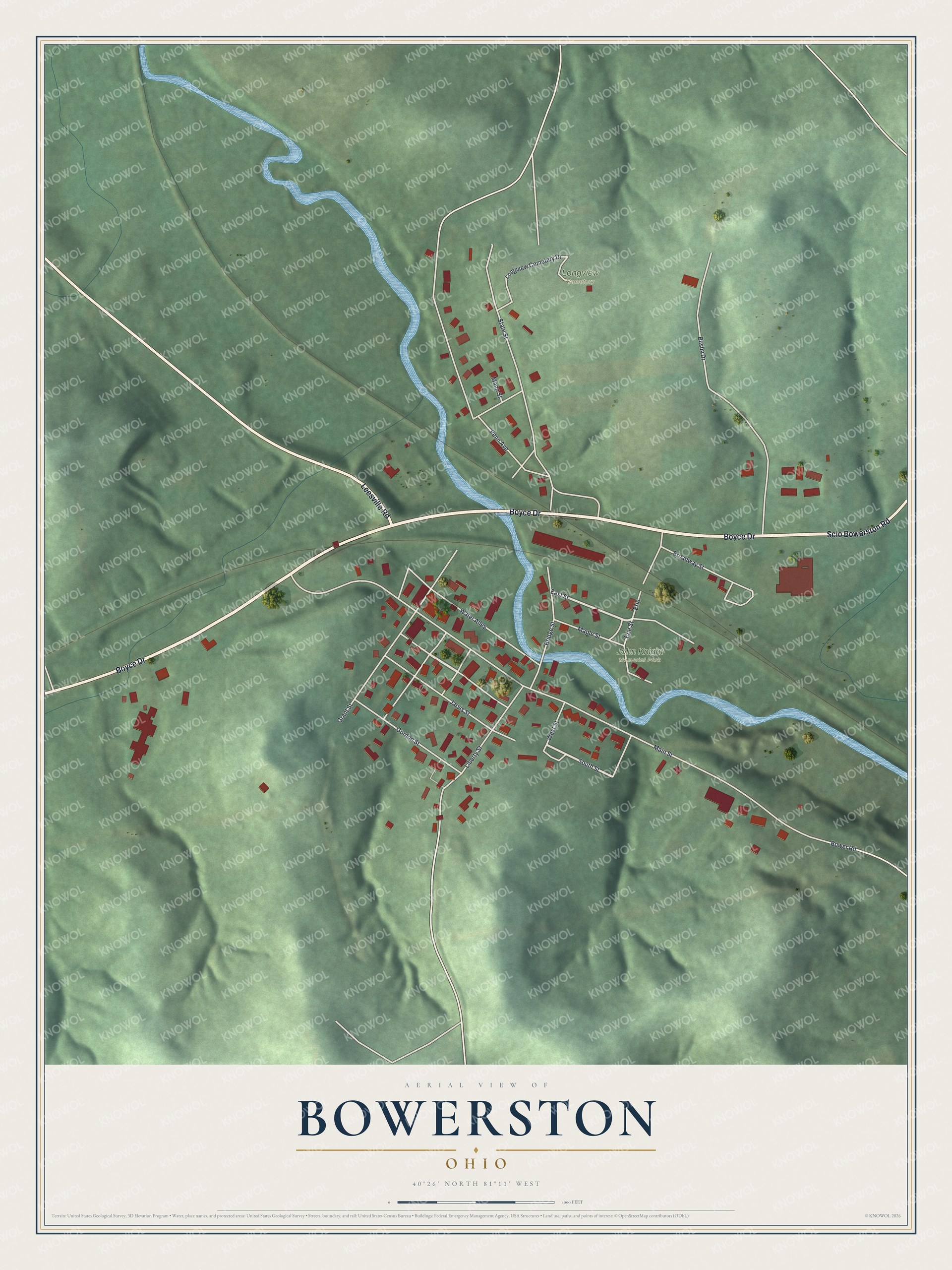 Watermarked full-map preview of Bowerston, Ohio