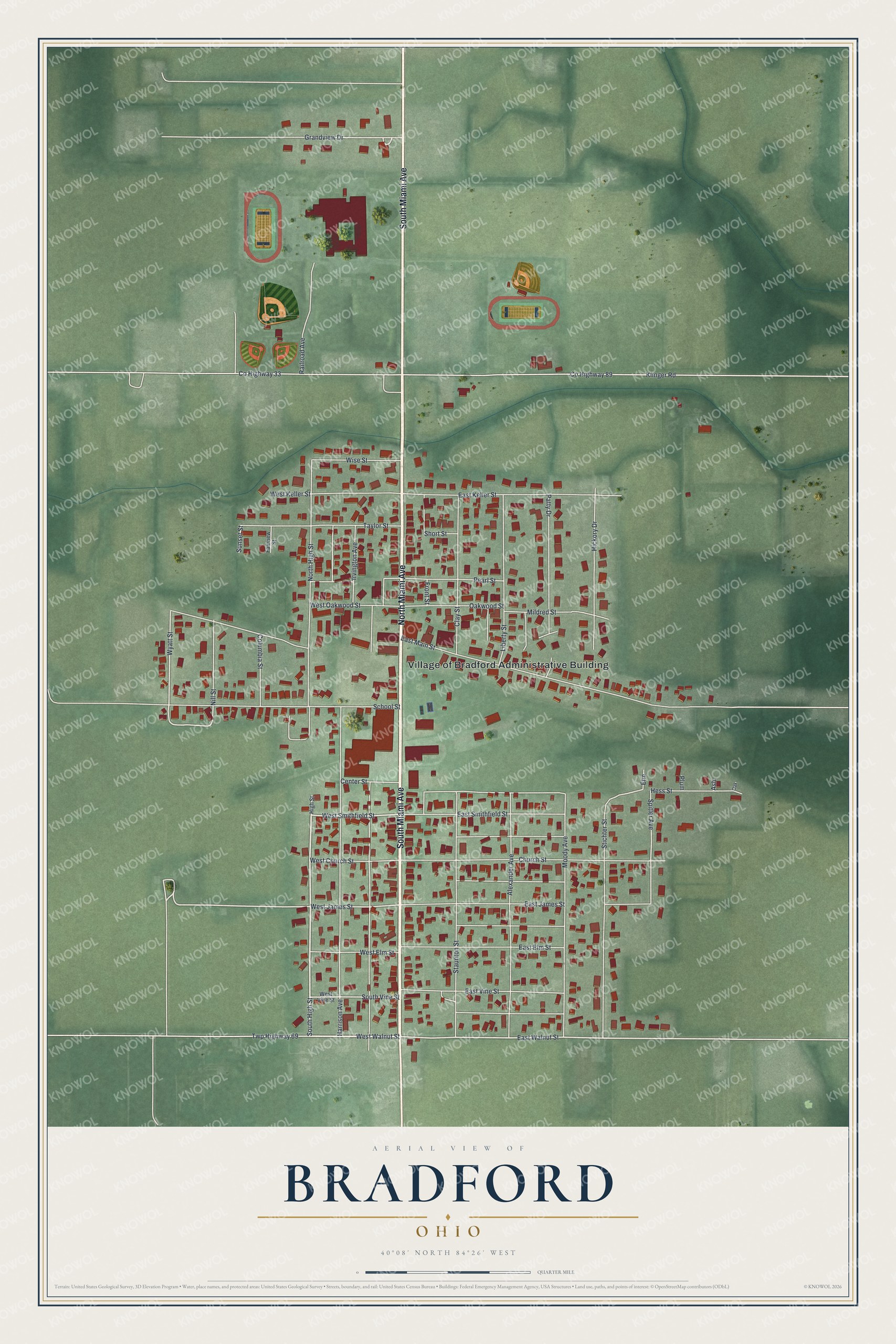 Watermarked full-map preview of Bradford, Ohio