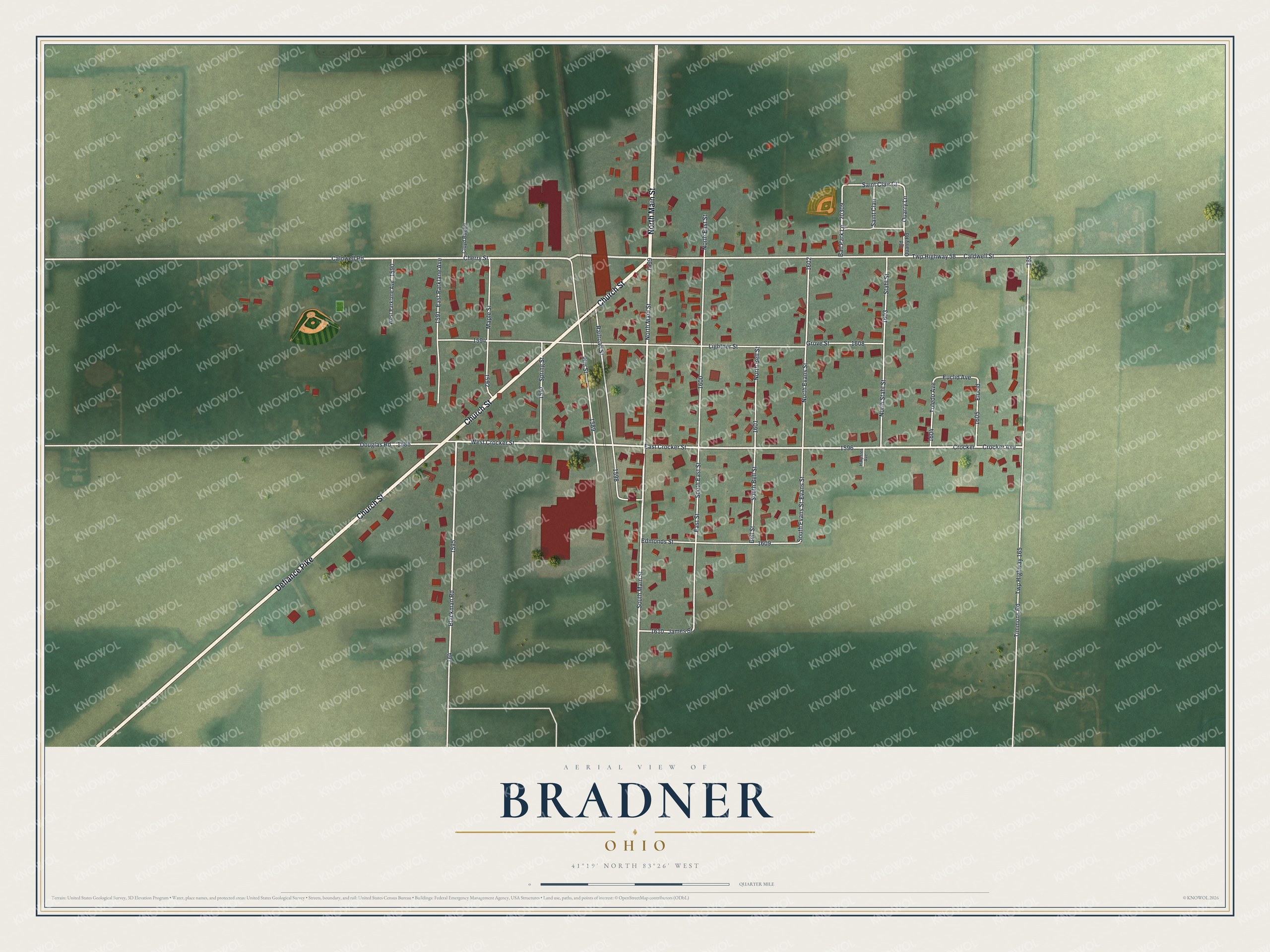 Watermarked full-map preview of Bradner, Ohio