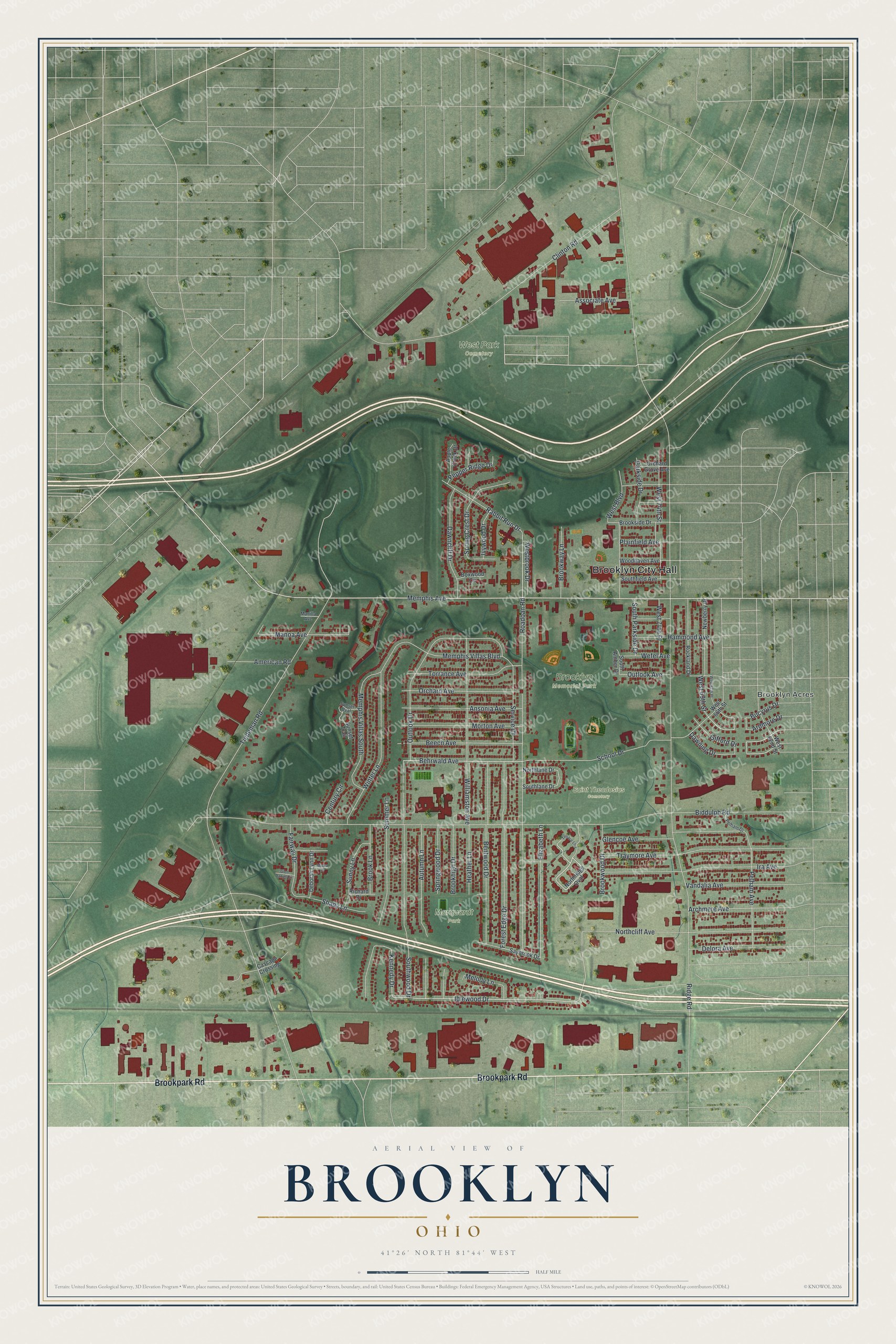 Watermarked full-map preview of Brooklyn, Ohio