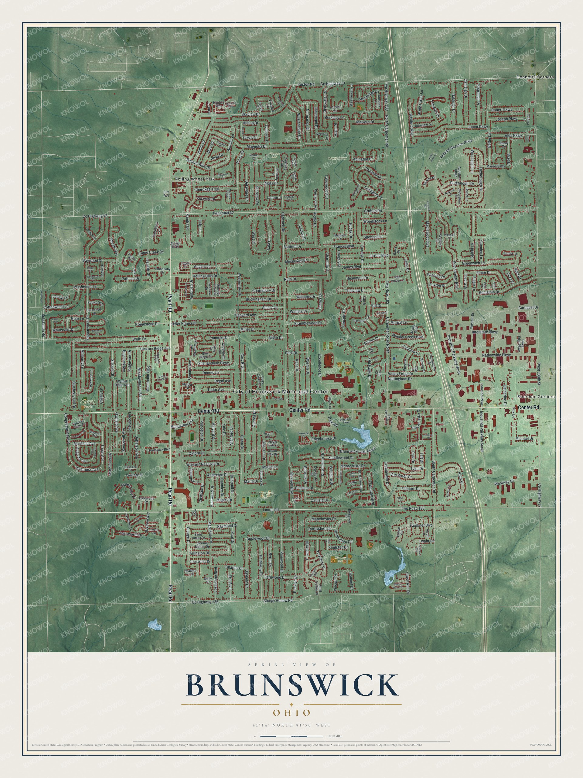 Watermarked full-map preview of Brunswick, Ohio