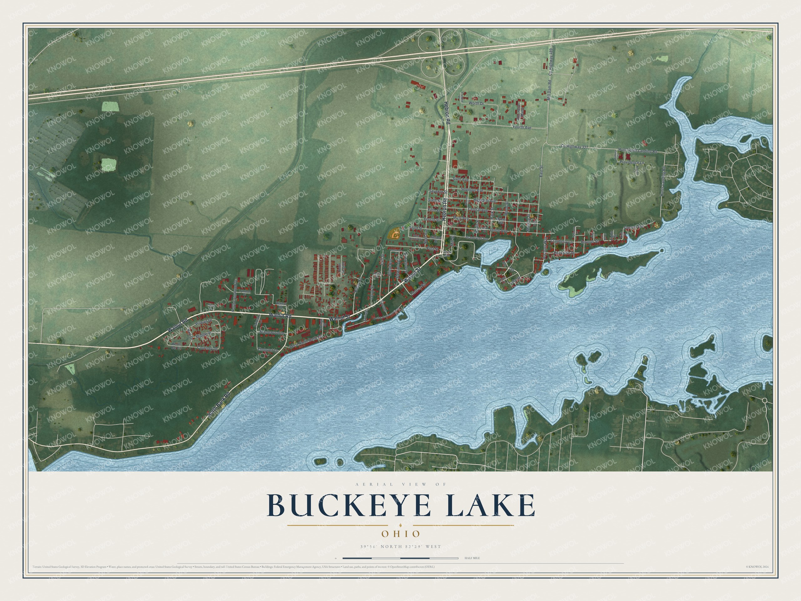 Watermarked full-map preview of Buckeye Lake, Ohio