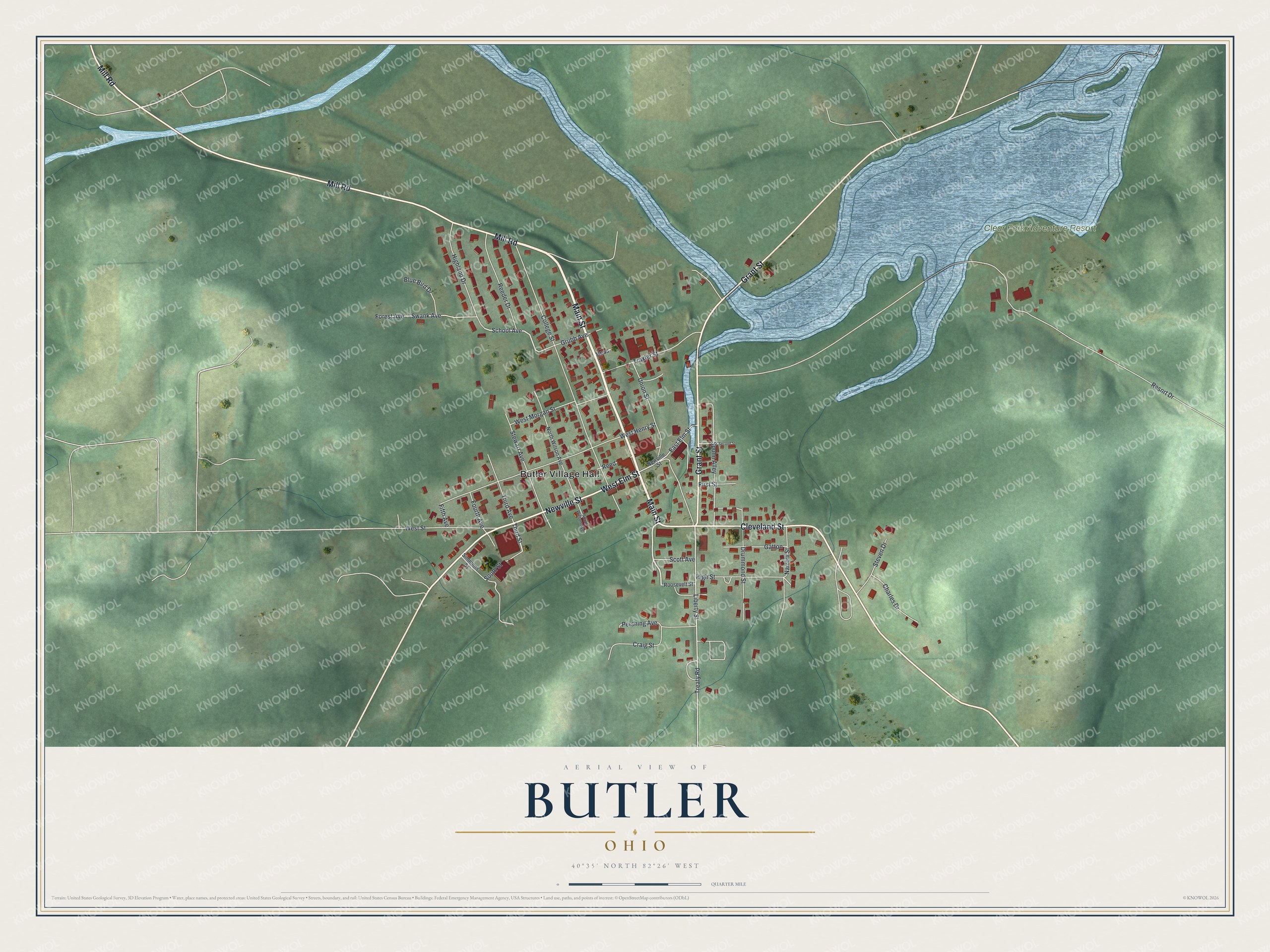 Watermarked full-map preview of Butler, Ohio
