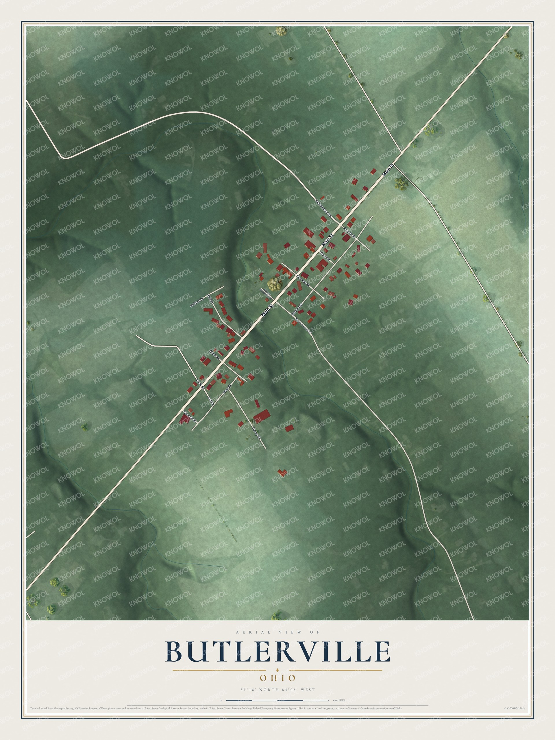 Watermarked full-map preview of Butlerville, Ohio