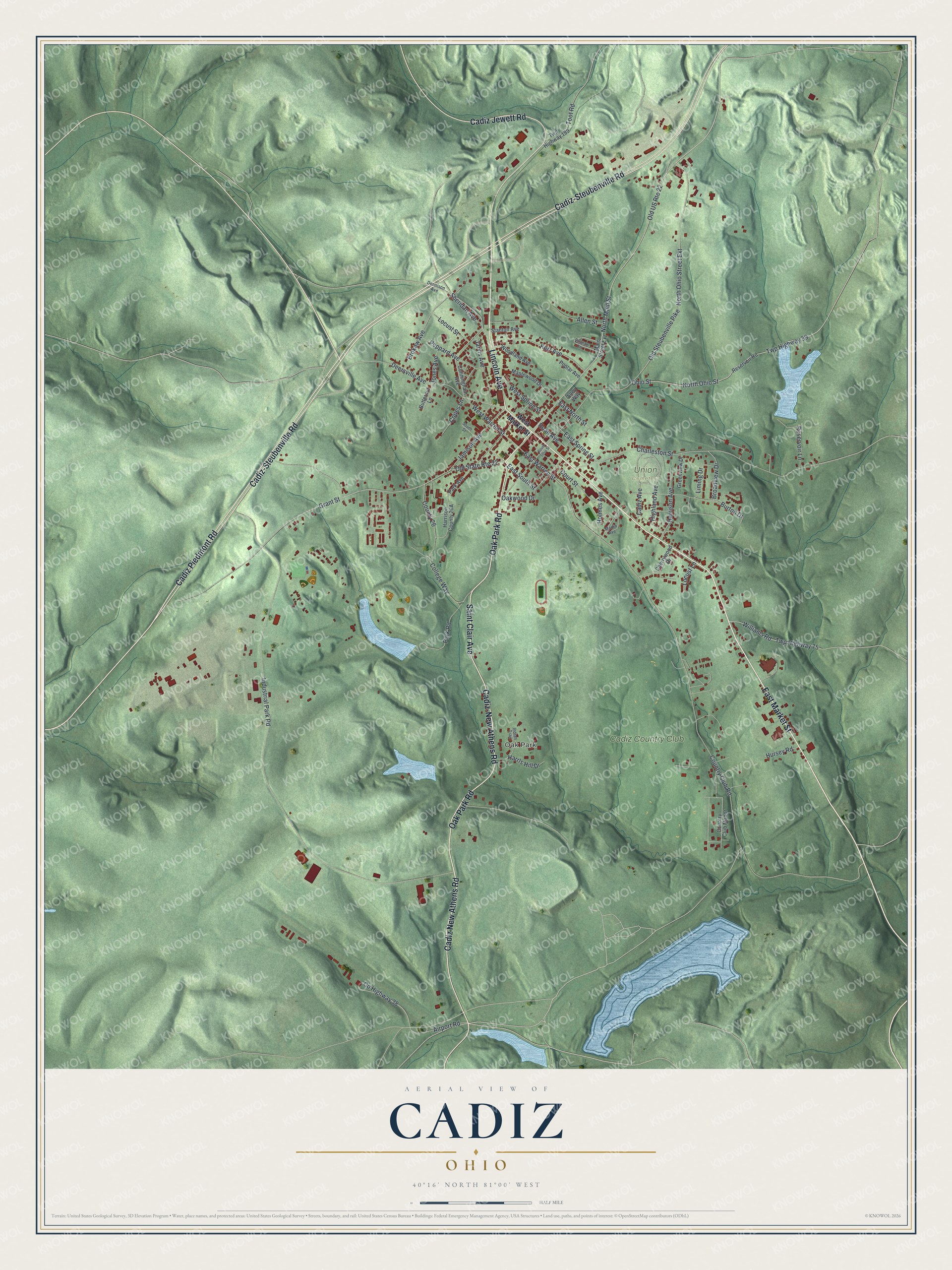 Watermarked full-map preview of Cadiz, Ohio