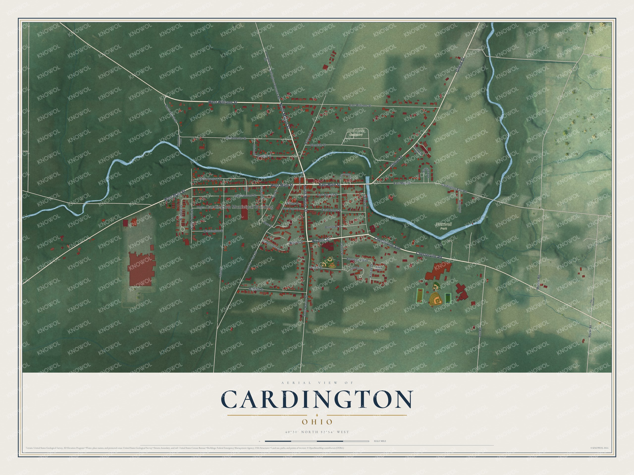 Watermarked full-map preview of Cardington, Ohio