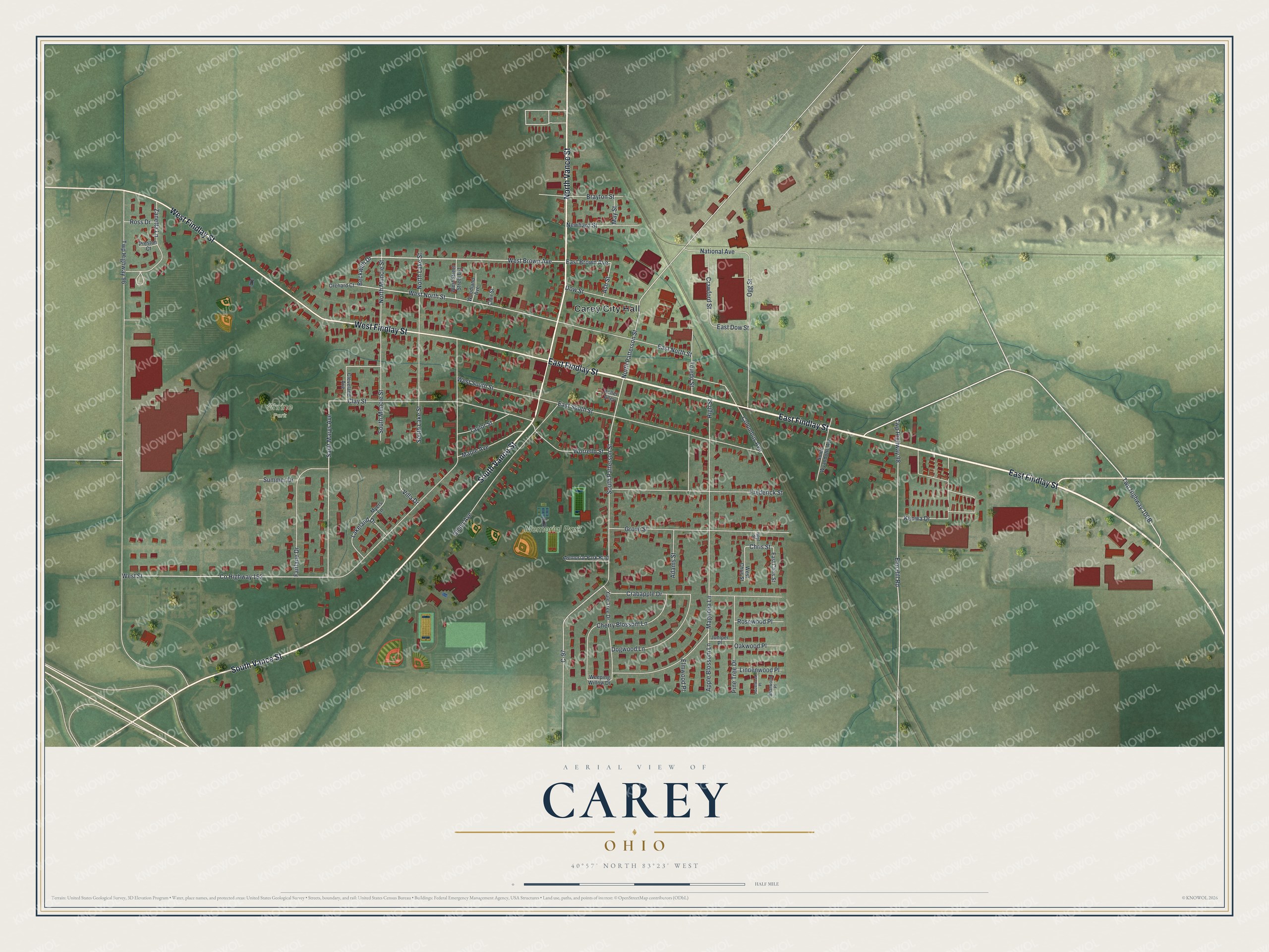 Watermarked full-map preview of Carey, Ohio