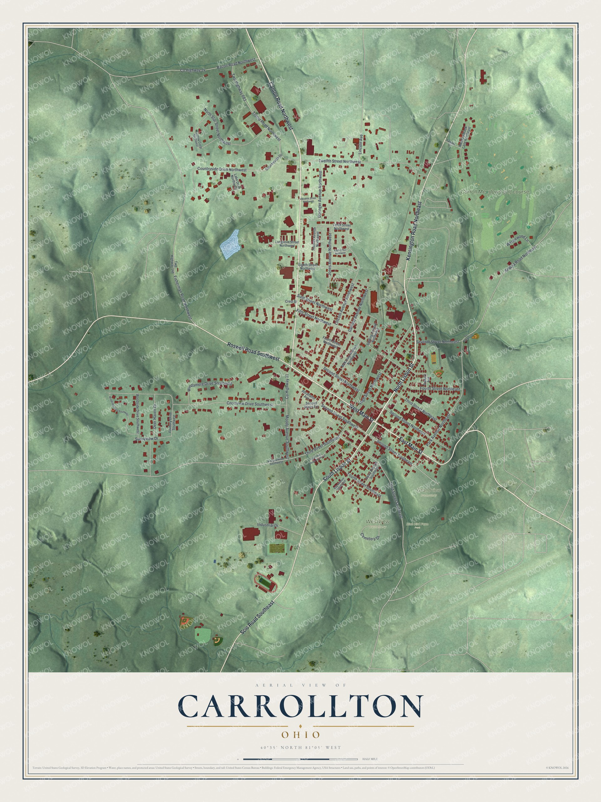 Watermarked full-map preview of Carrollton, Ohio