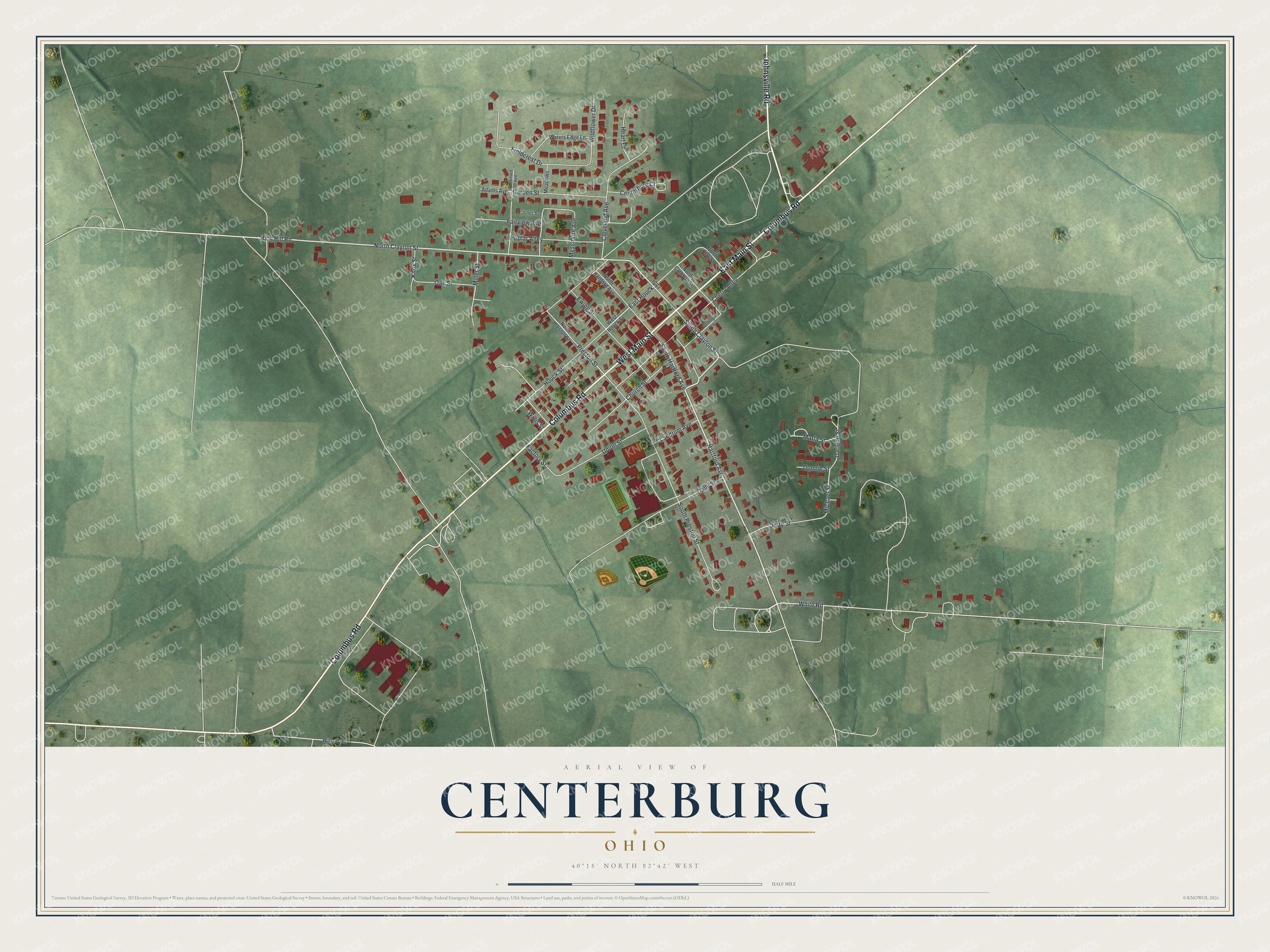 Watermarked full-map preview of Centerburg, Ohio