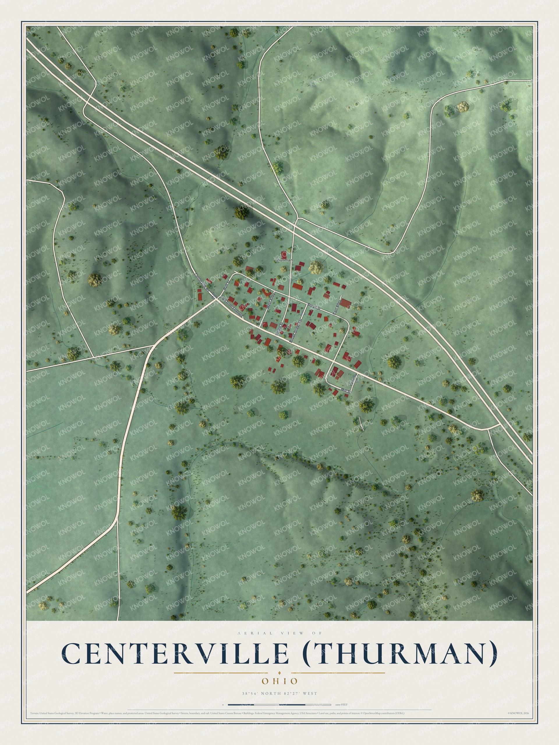 Watermarked full-map preview of Centerville (Thurman), Ohio