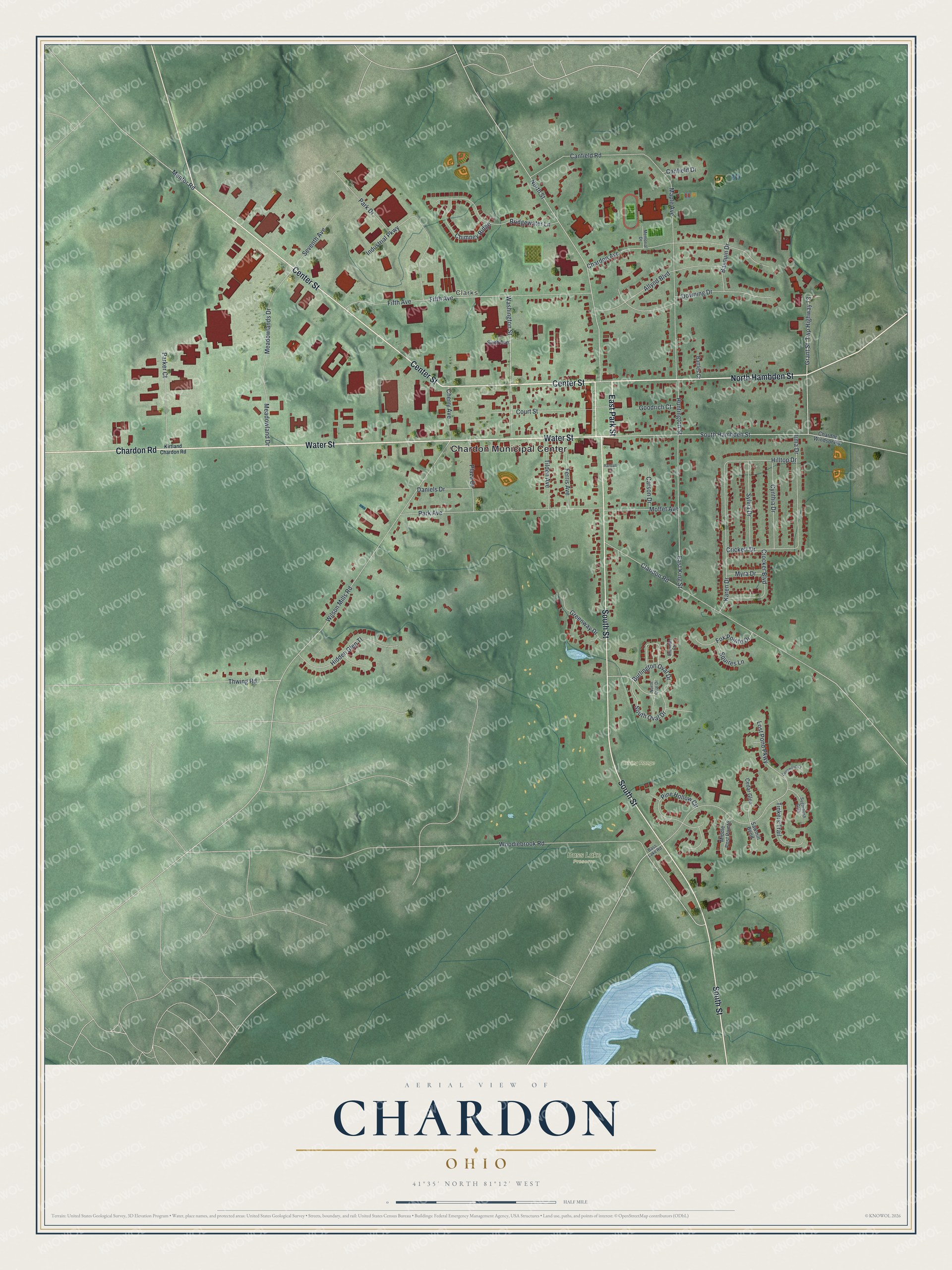 Watermarked full-map preview of Chardon, Ohio