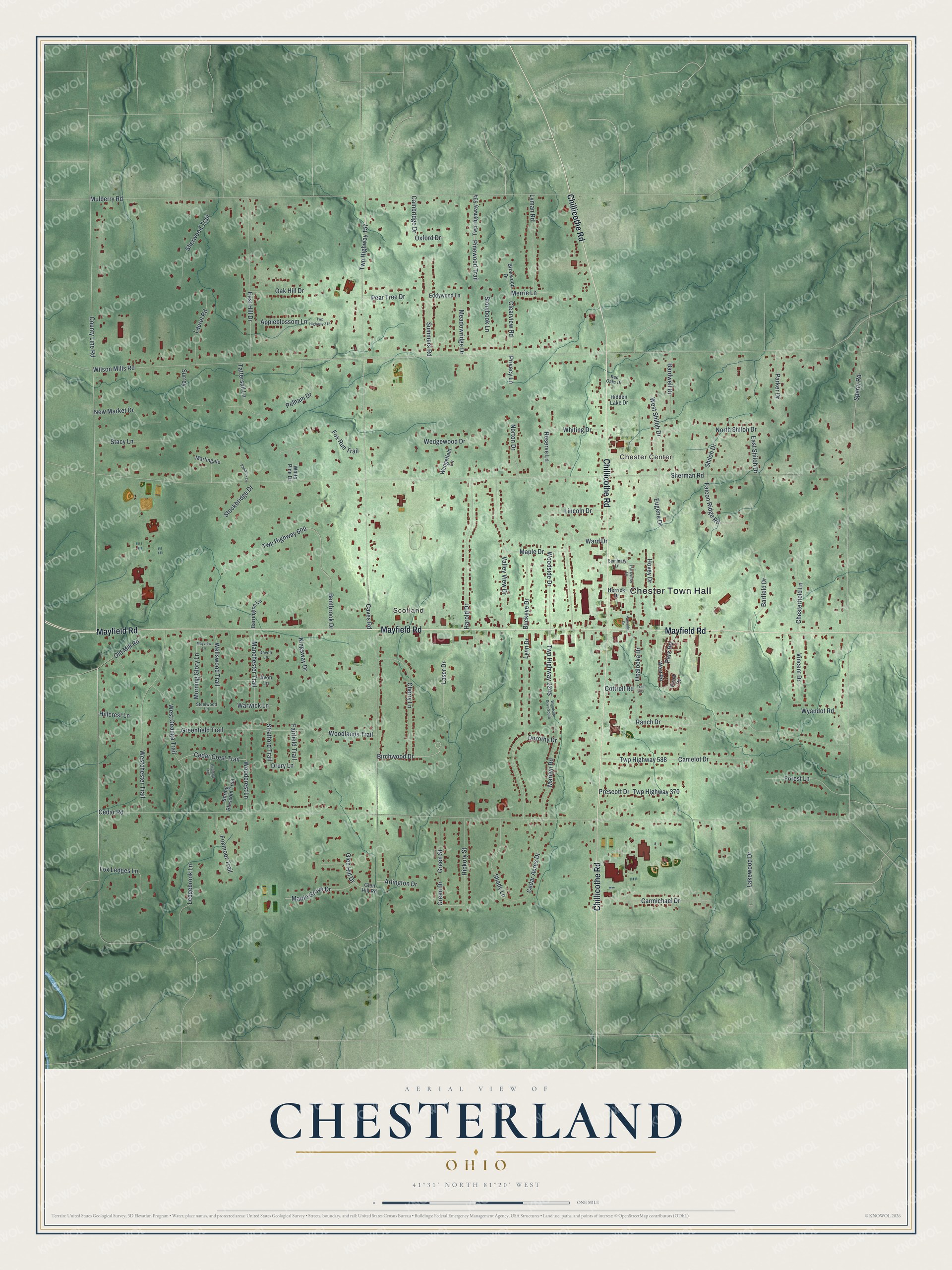 Watermarked full-map preview of Chesterland, Ohio