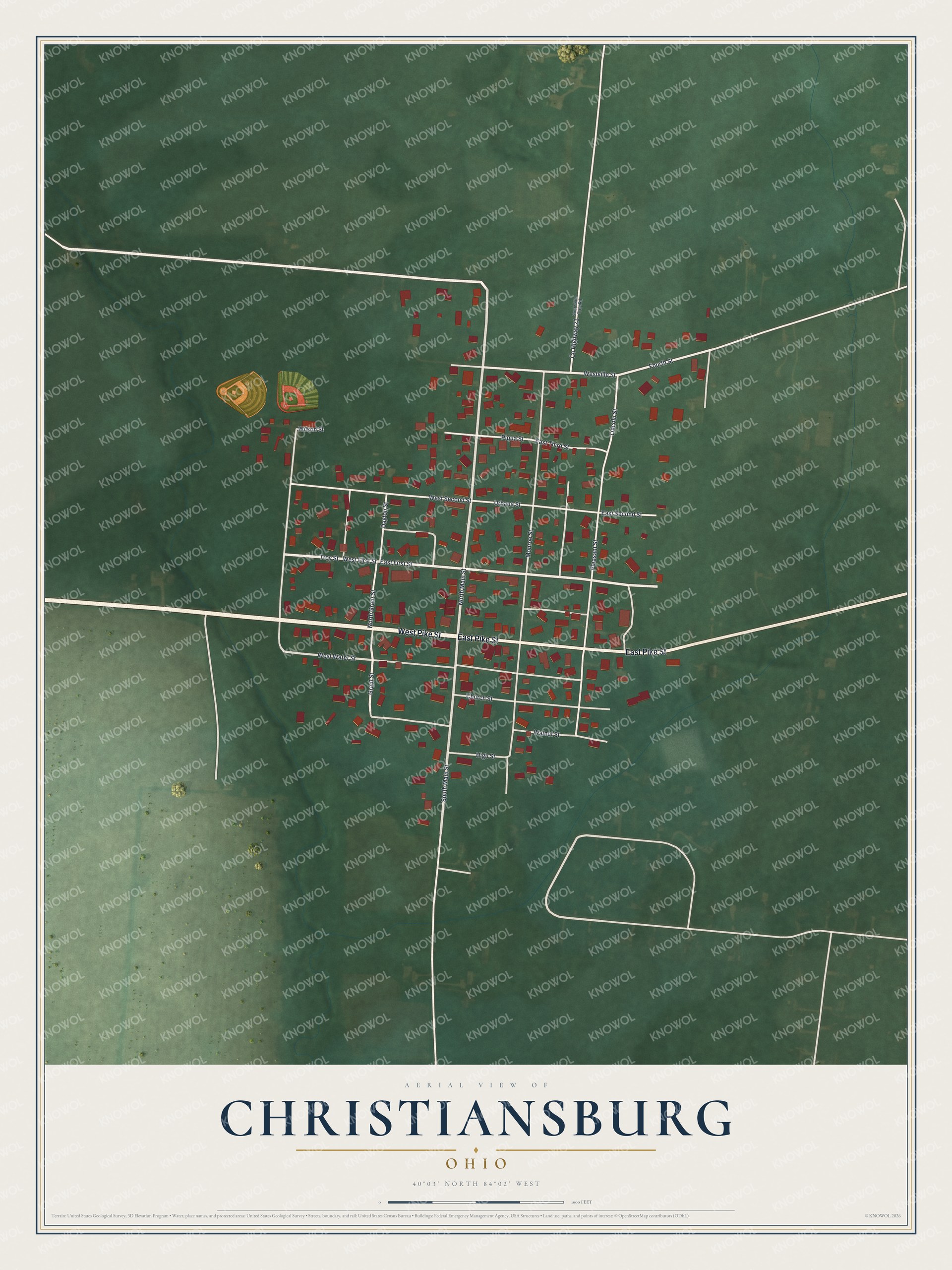 Watermarked full-map preview of Christiansburg, Ohio