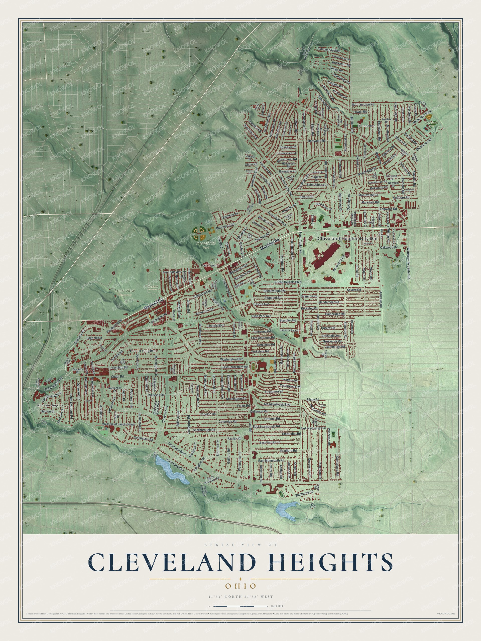 Watermarked full-map preview of Cleveland Heights, Ohio